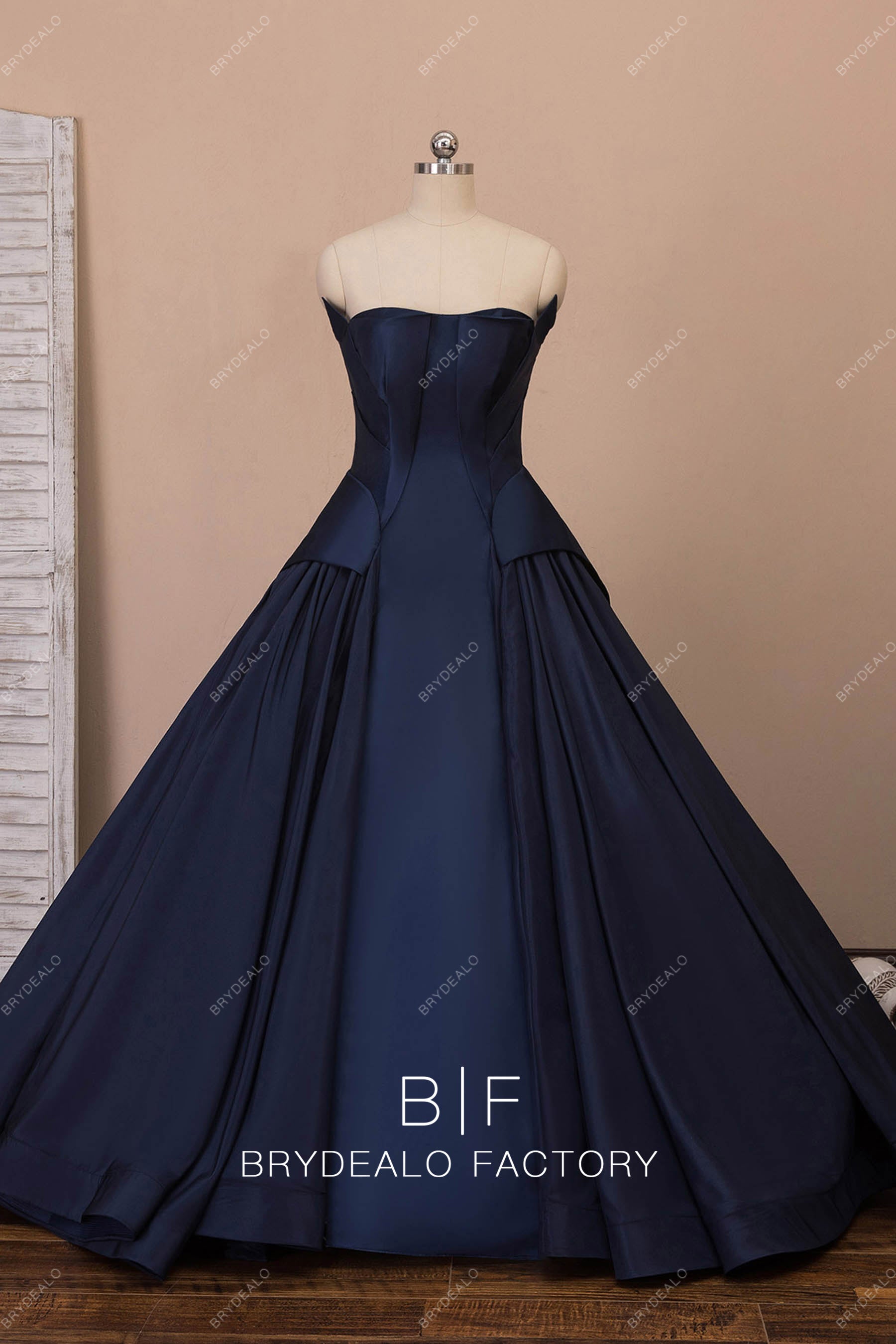 strapless satin prom ballgown