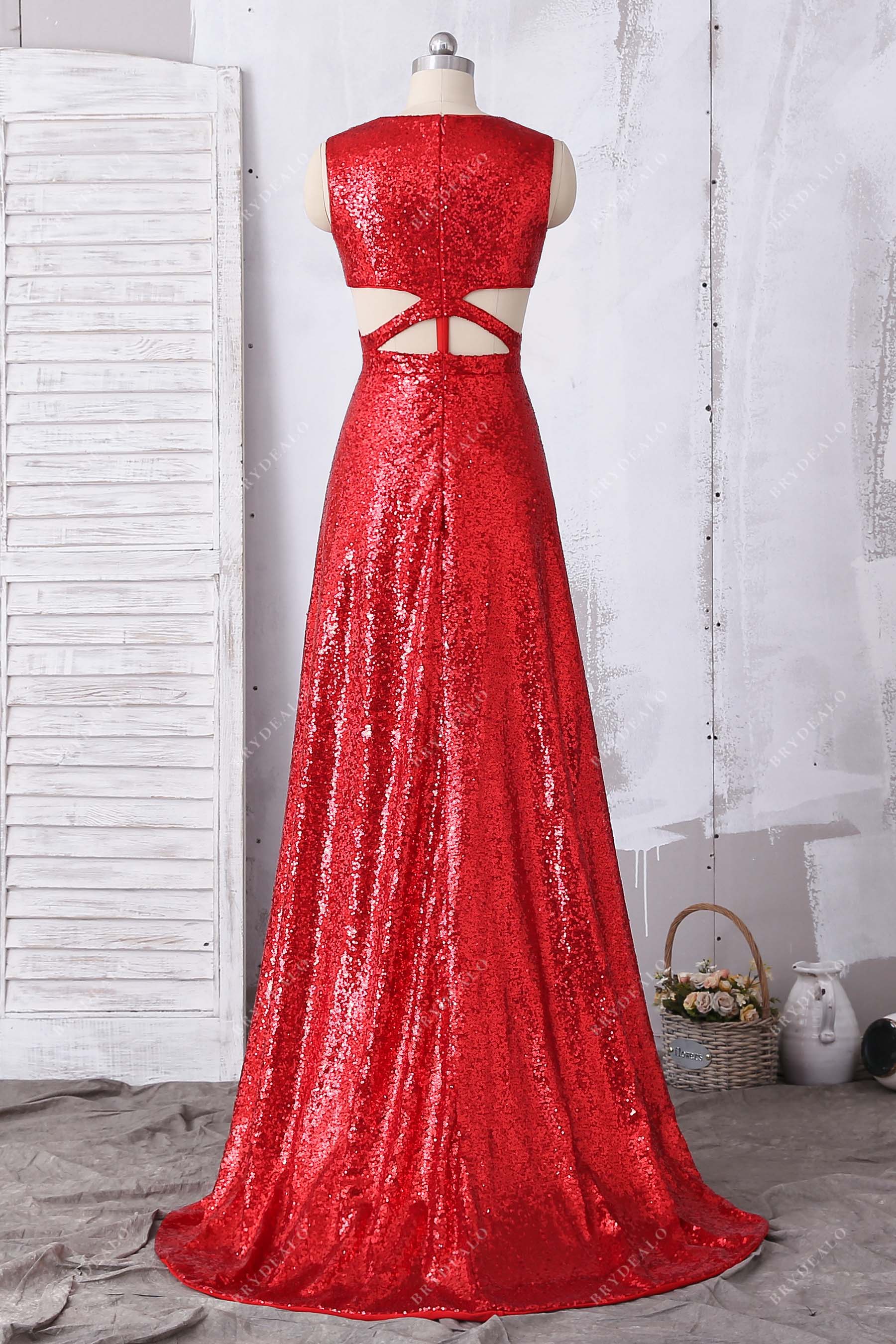 red sequin A-line formal dress