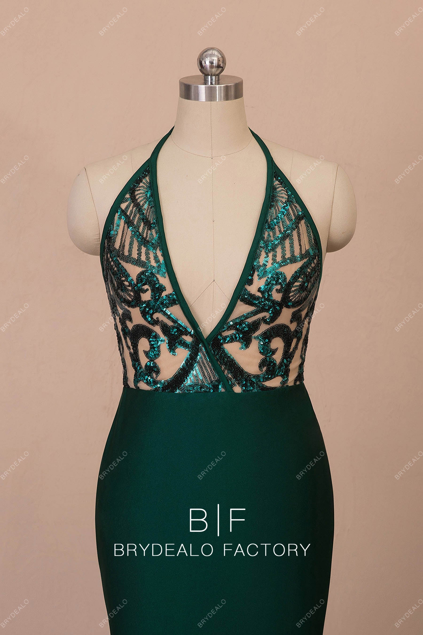 sexy halter neck sequin formal gown