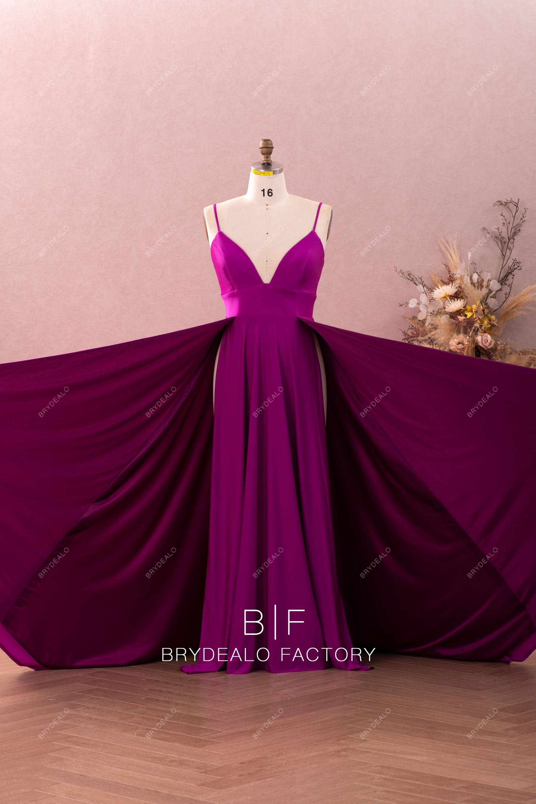 plunging neck double slit formal dress