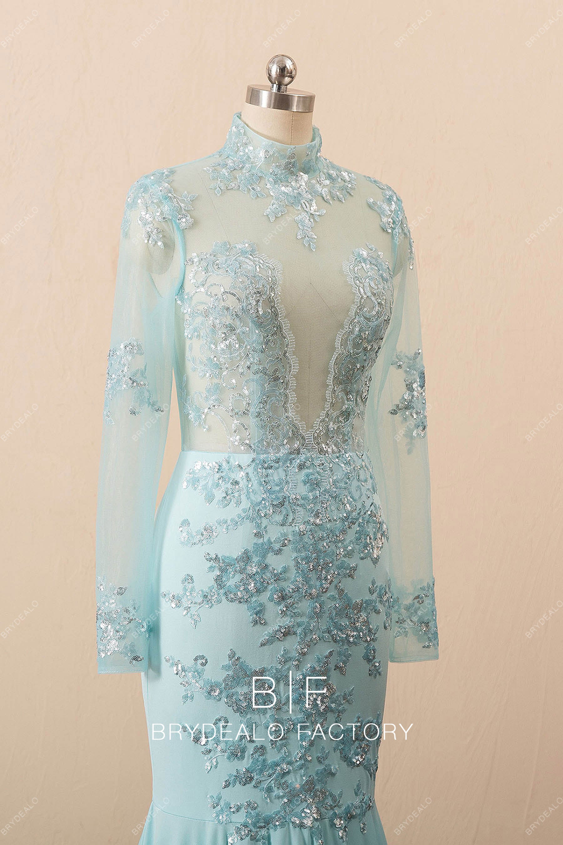 sparkly sheer long sleeve prom dress