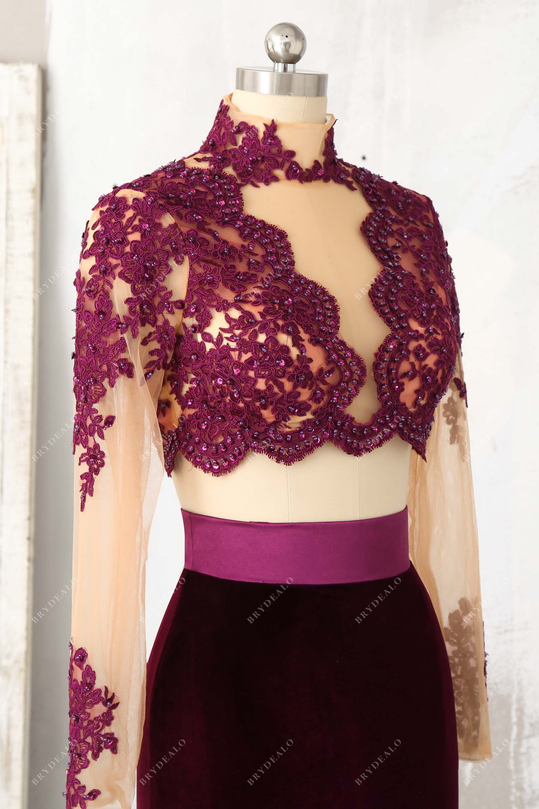 scalloped edge lace beaded top