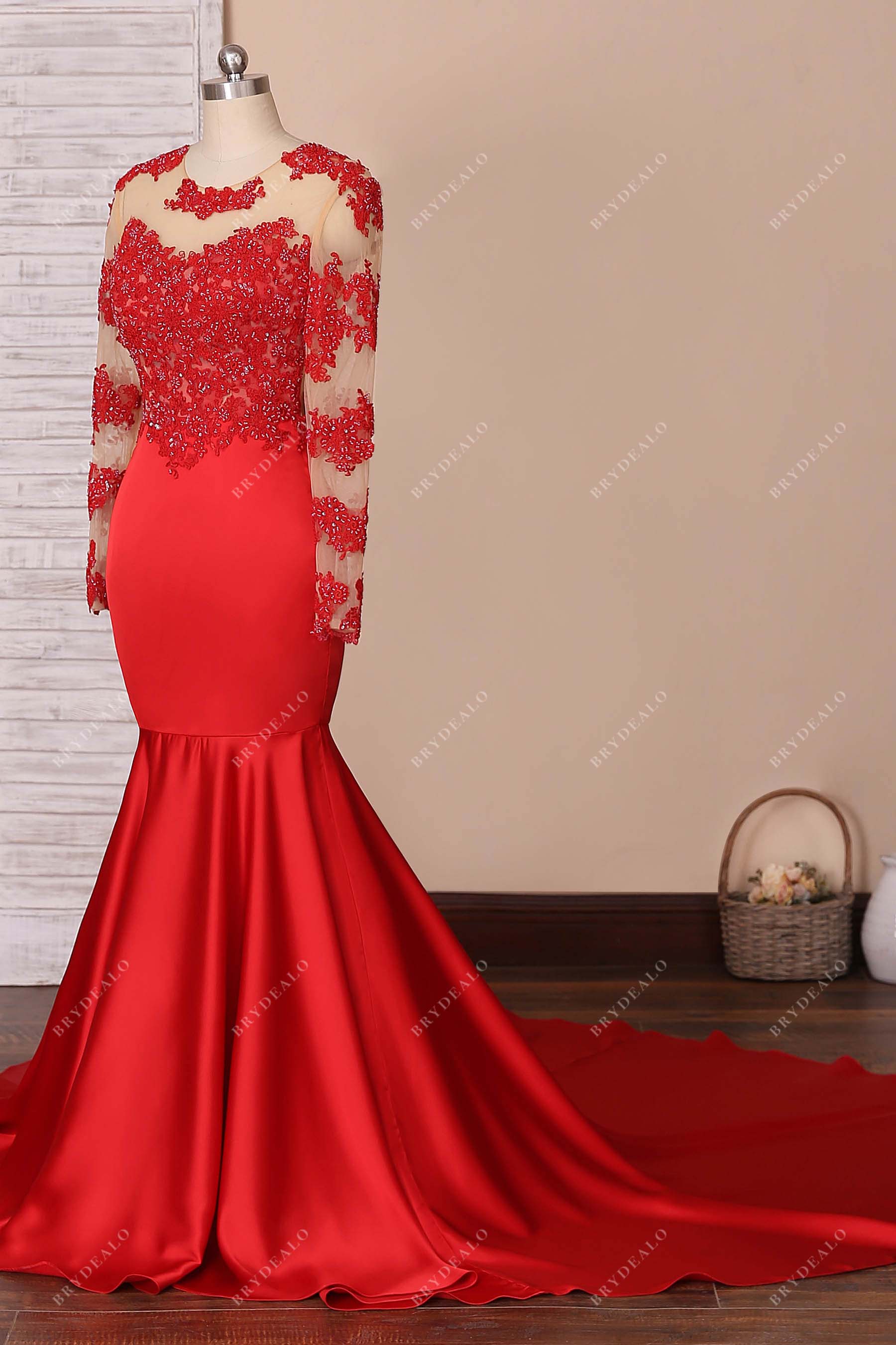 sparkly red sequin long train formal dress