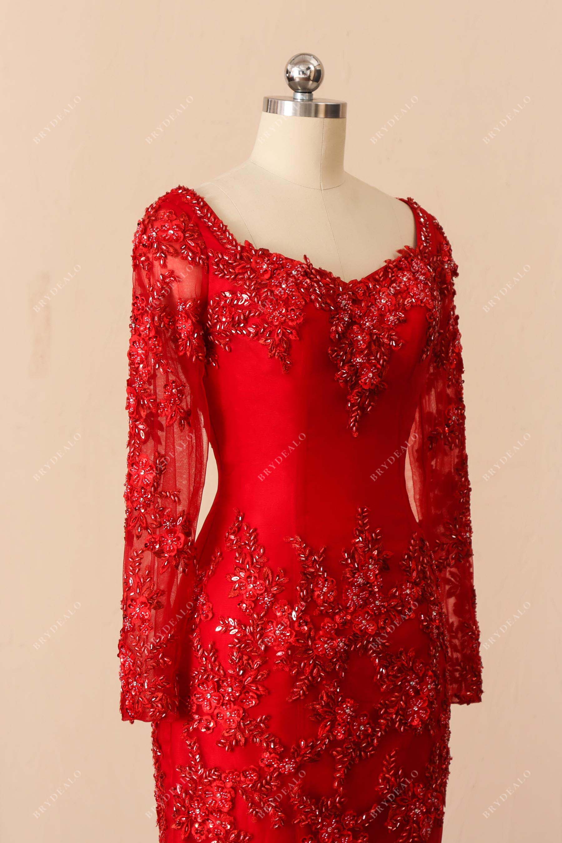 lace applique beaded formal dress