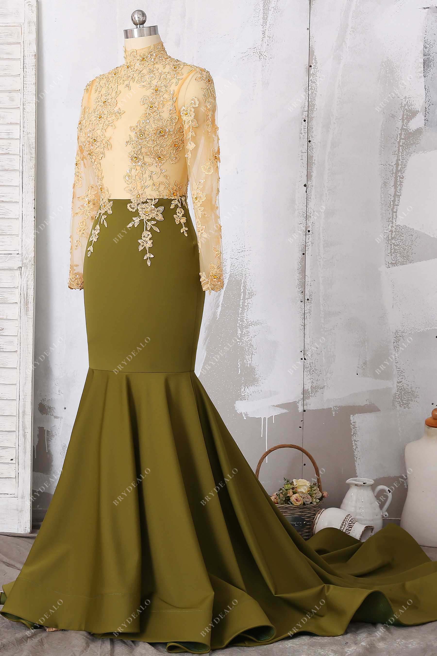 sheer long sleeve high neck evening dress