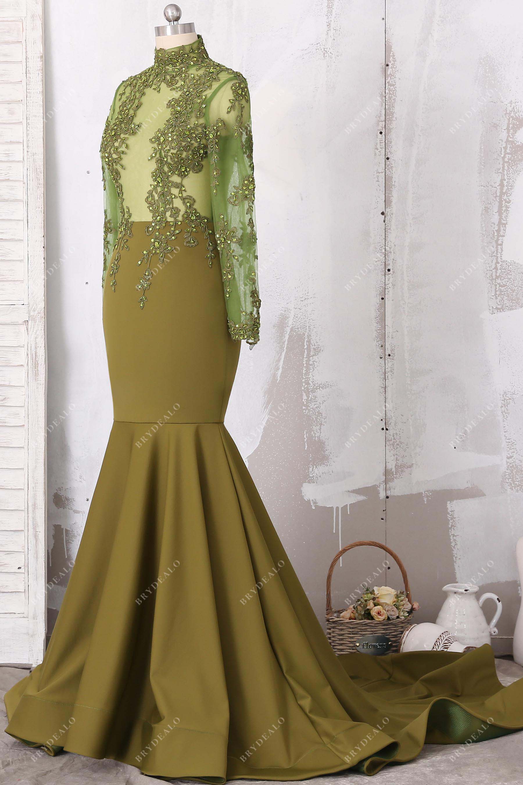lace applique jersey formal dress