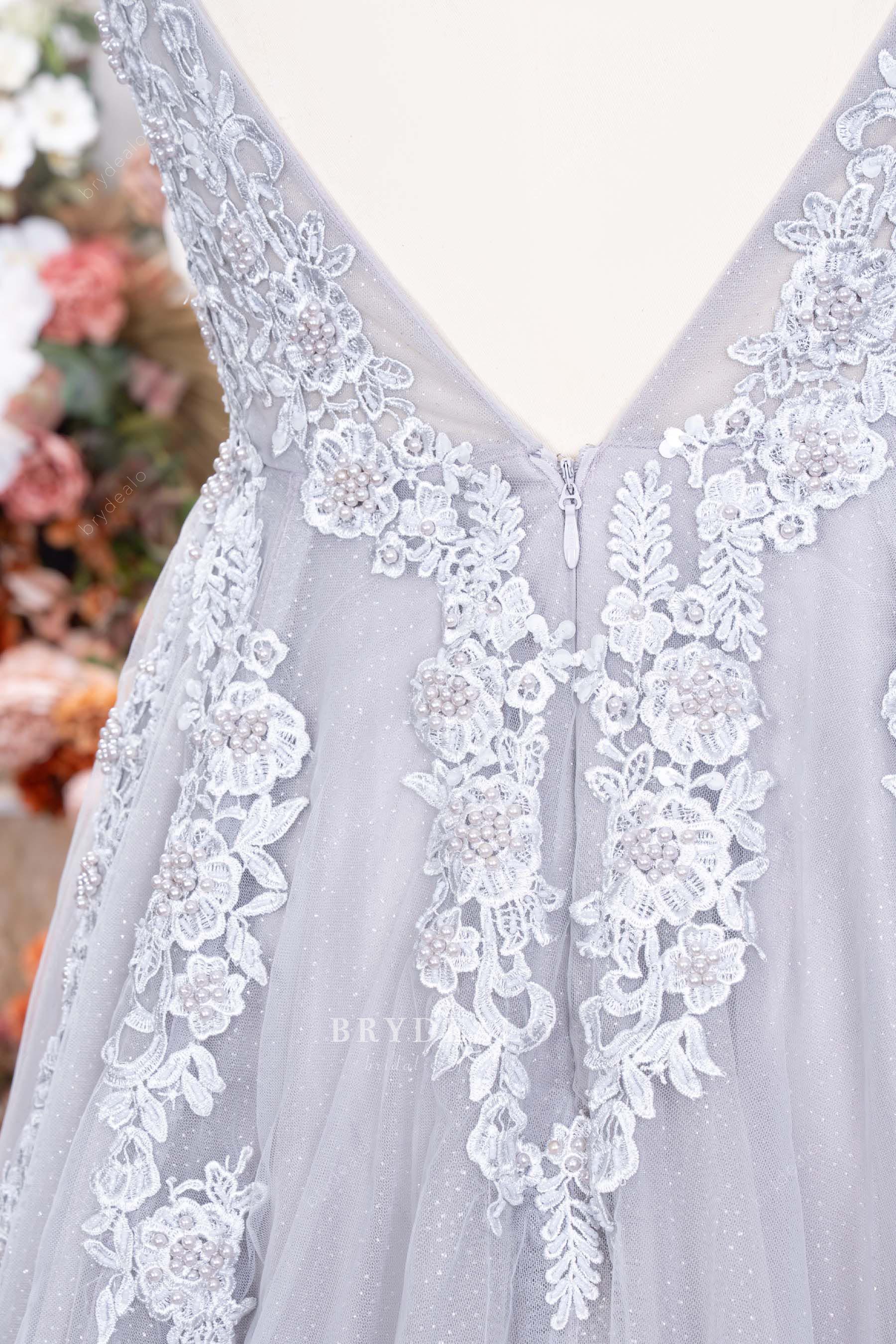 shimmery beaded lace a-line formal dress