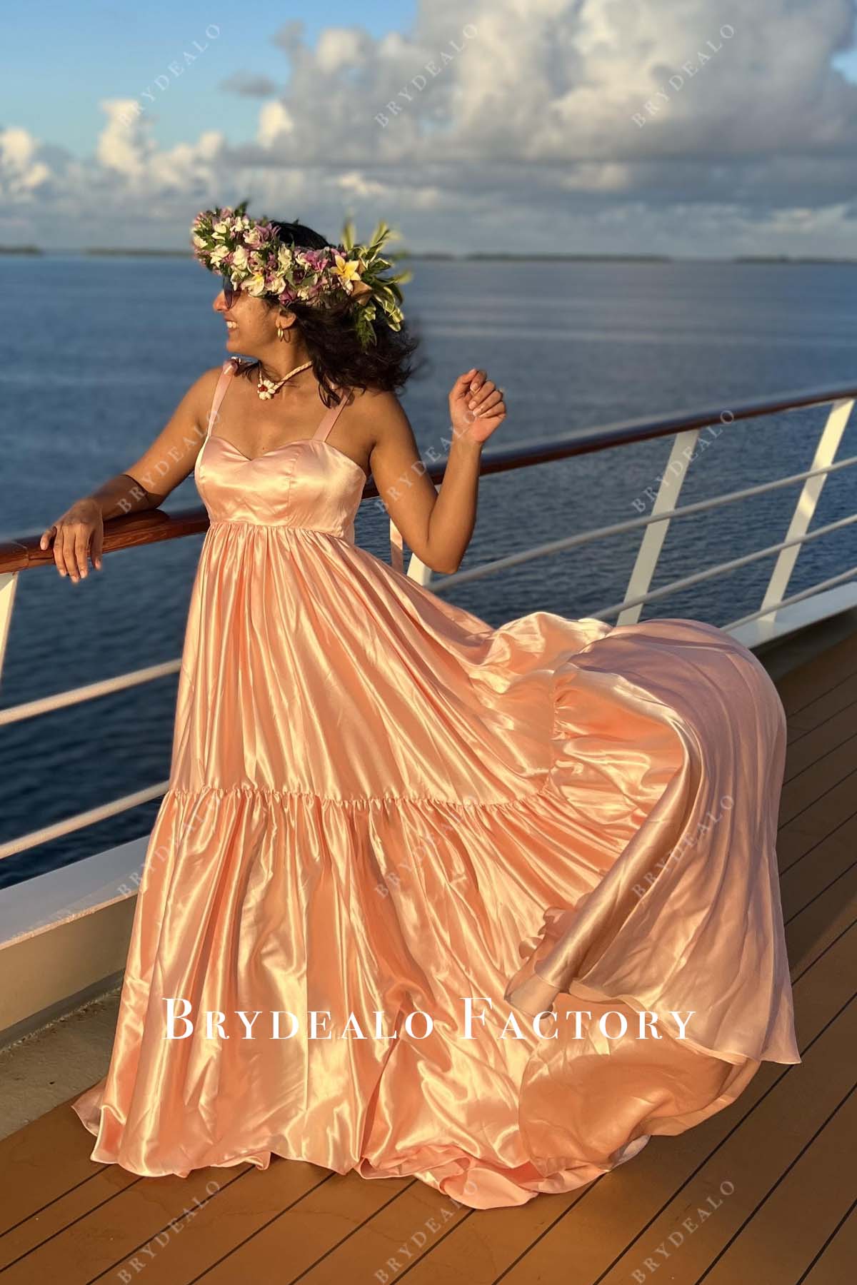 shimmery charmeuse pleated prom dress