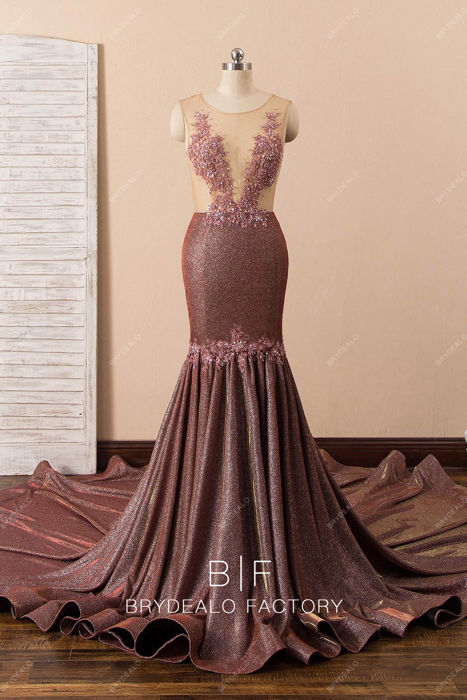 lace sequin applique mermaid evening dress