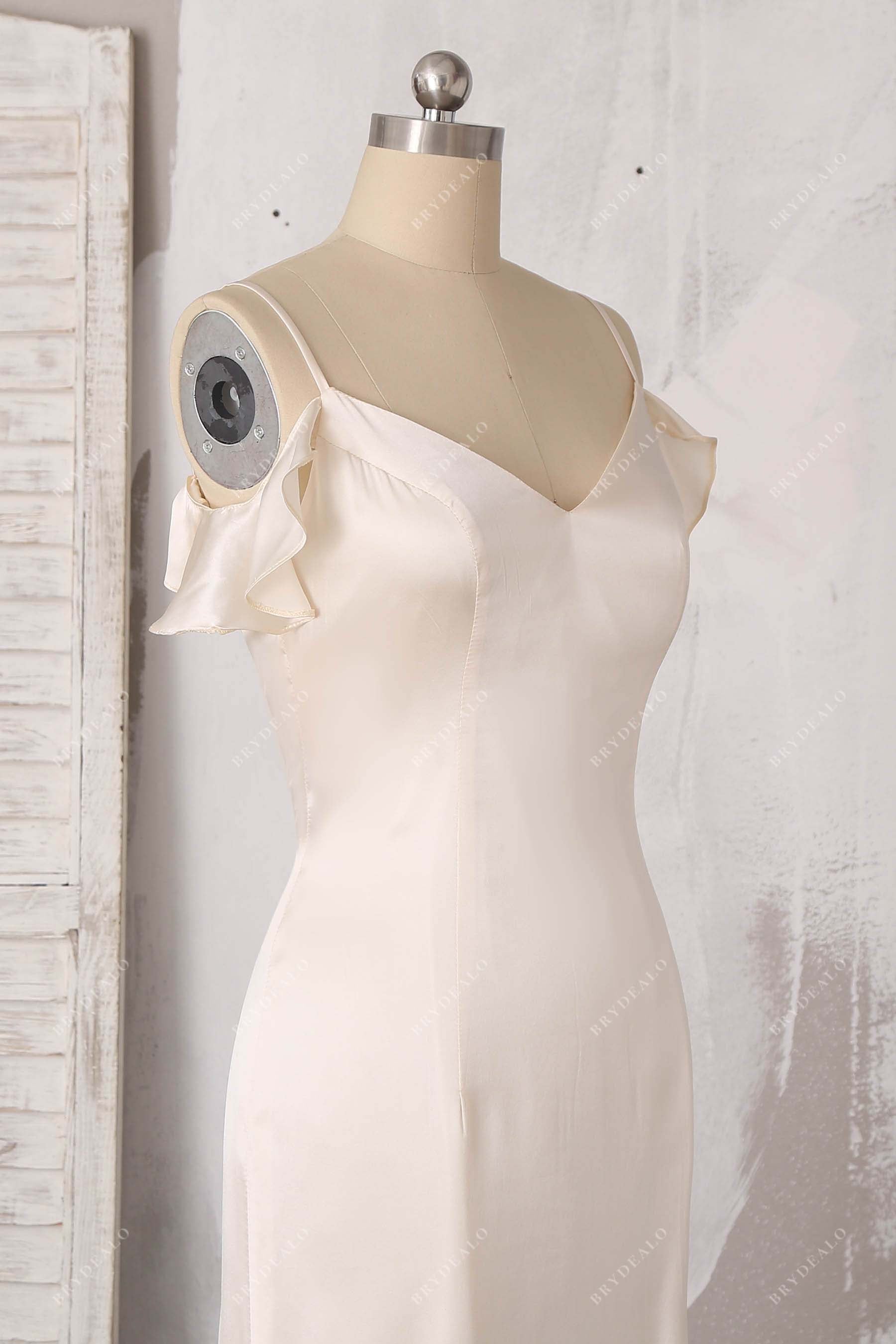 ruffled sleeves slit bridal dress
