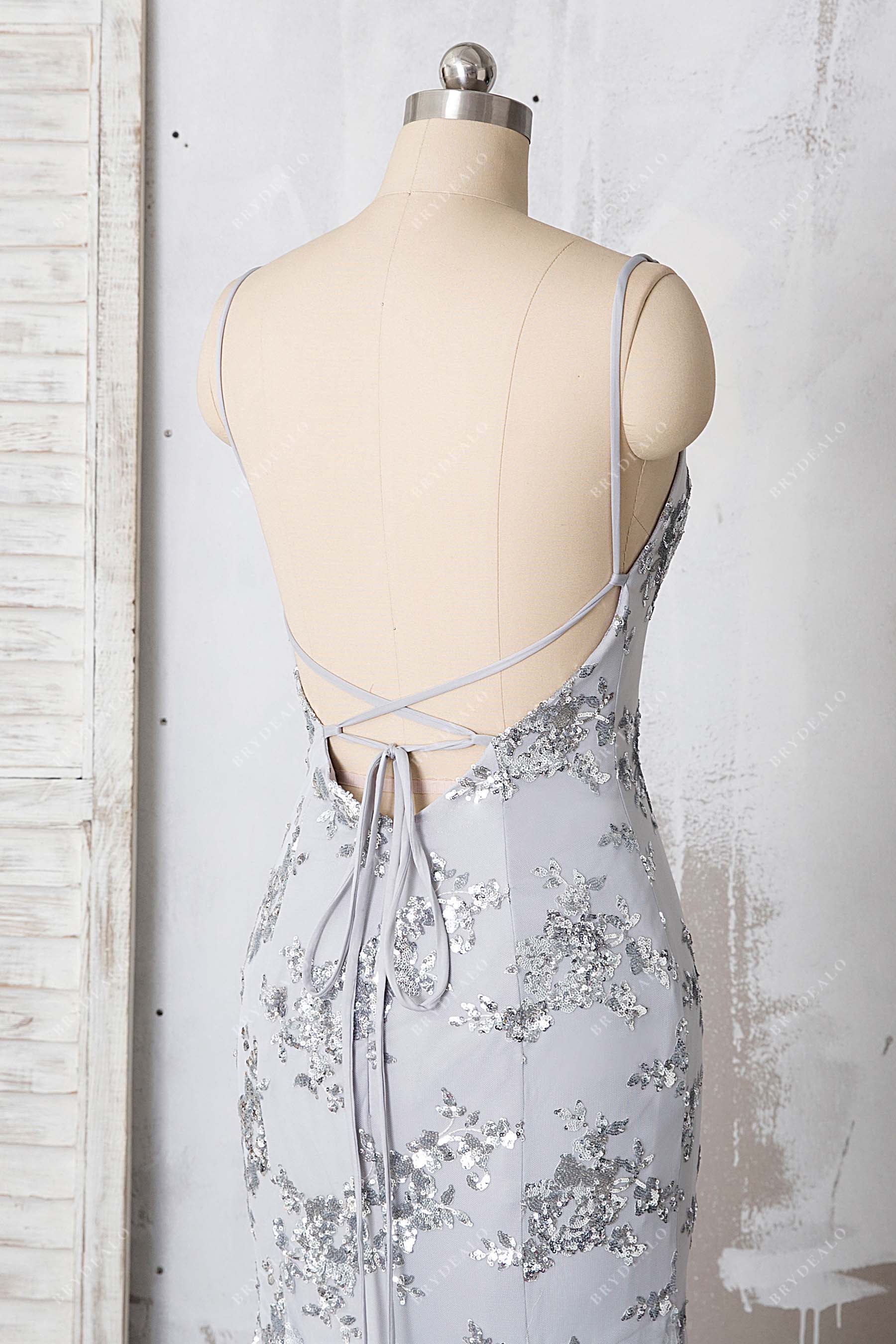 silver open back crisscross dress