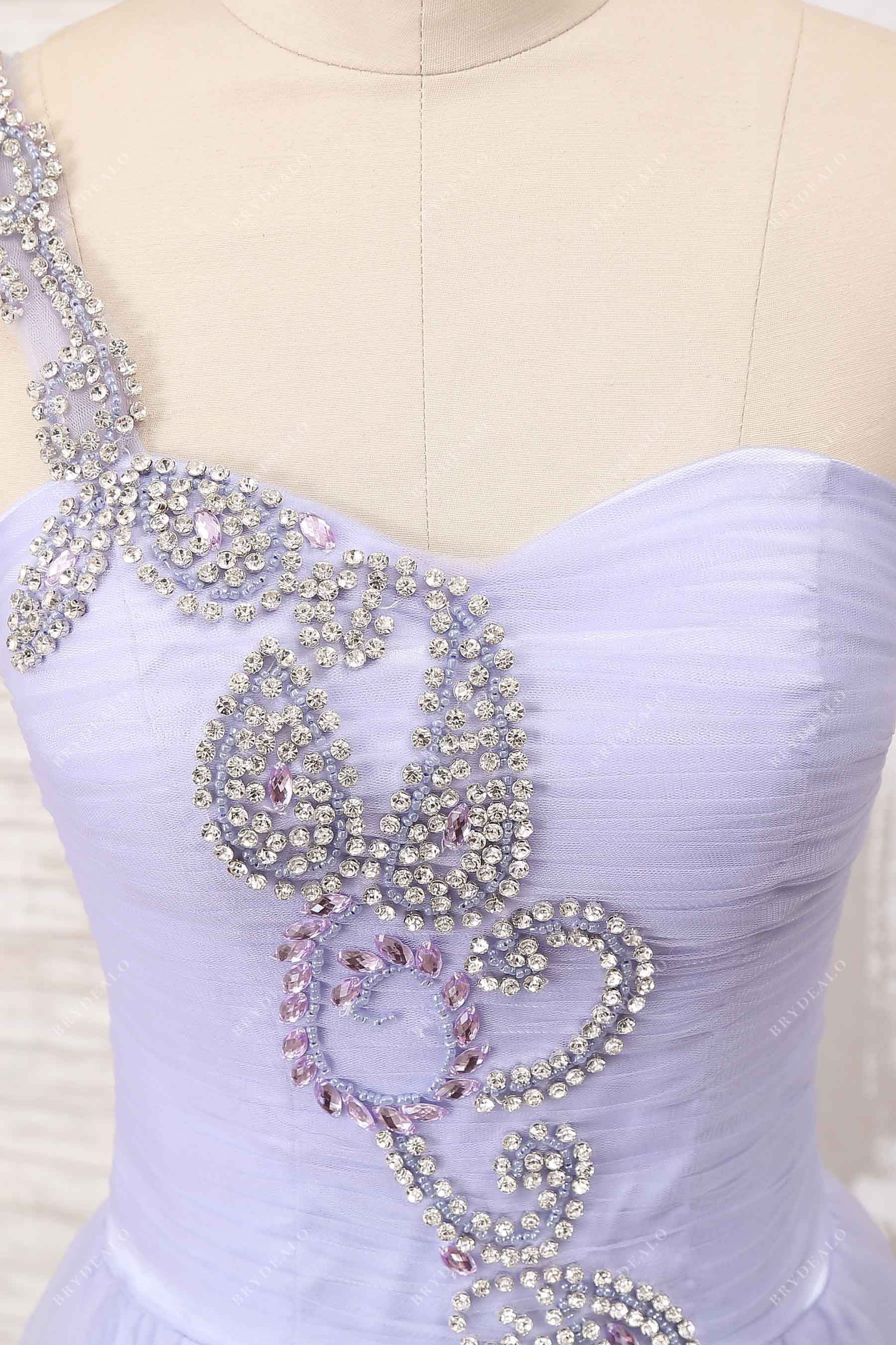 sparkly rhinestones lavender tulle bridesmaid dress