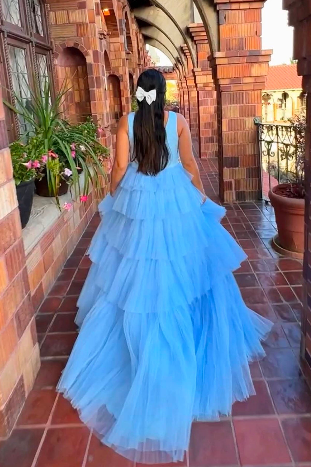 sky blue tiered tulle prom dress customer review