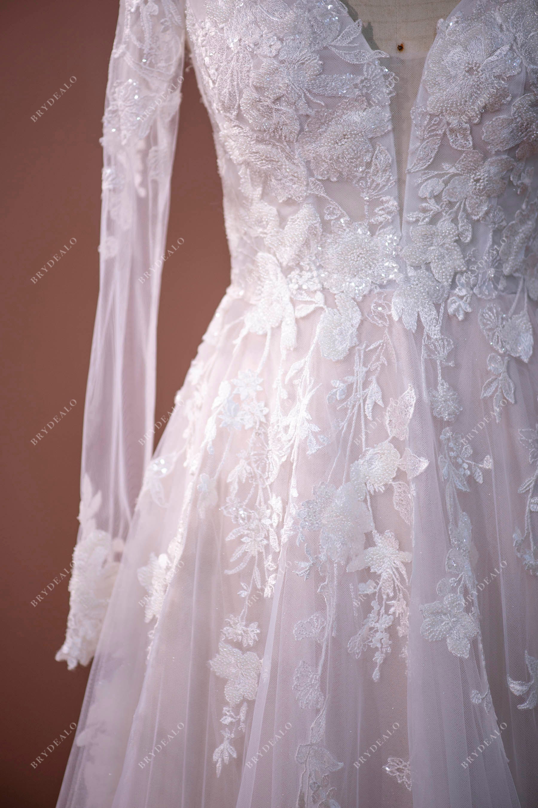 sequin lace applique wedding dress