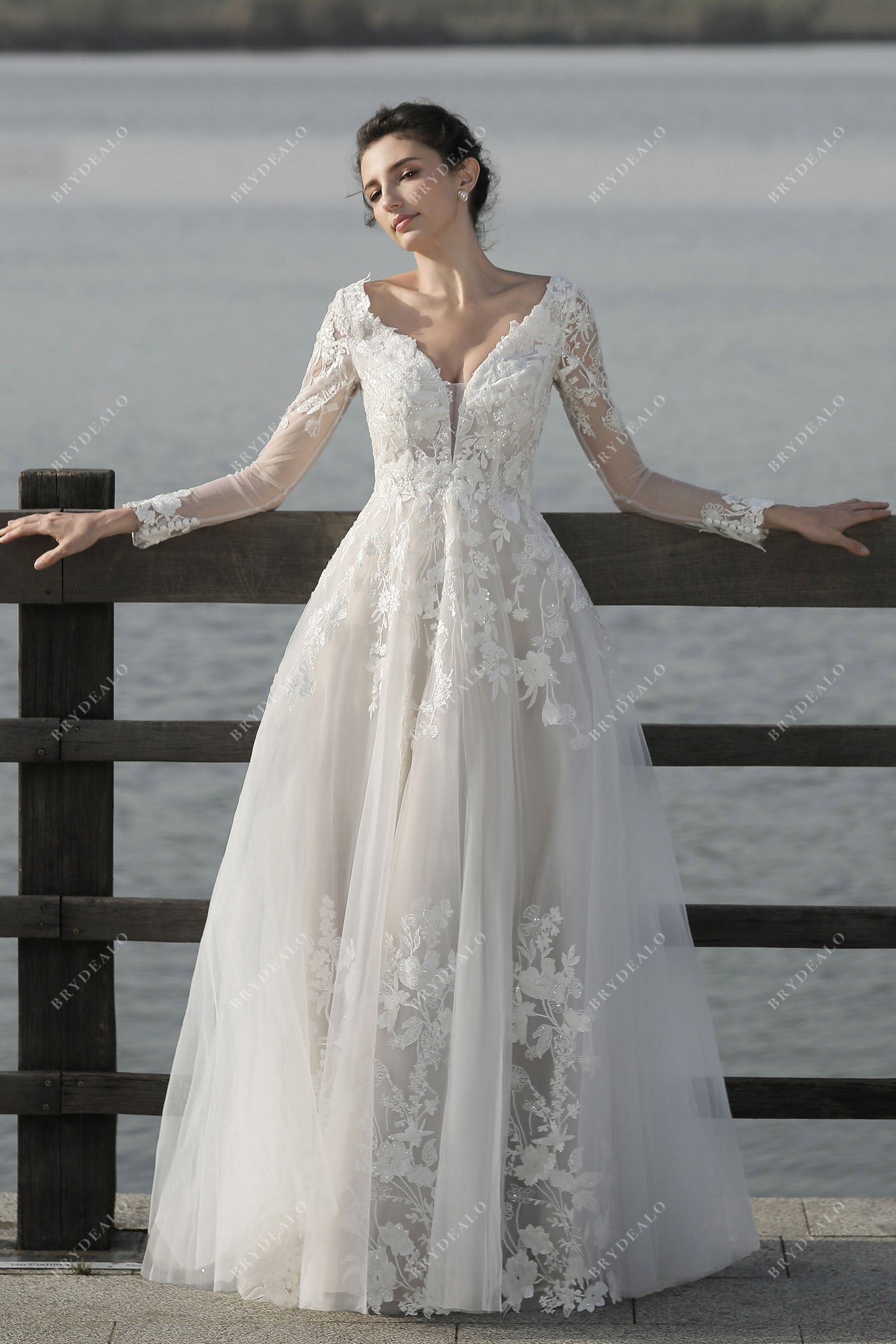 sheer long sleeve lace wedding gown