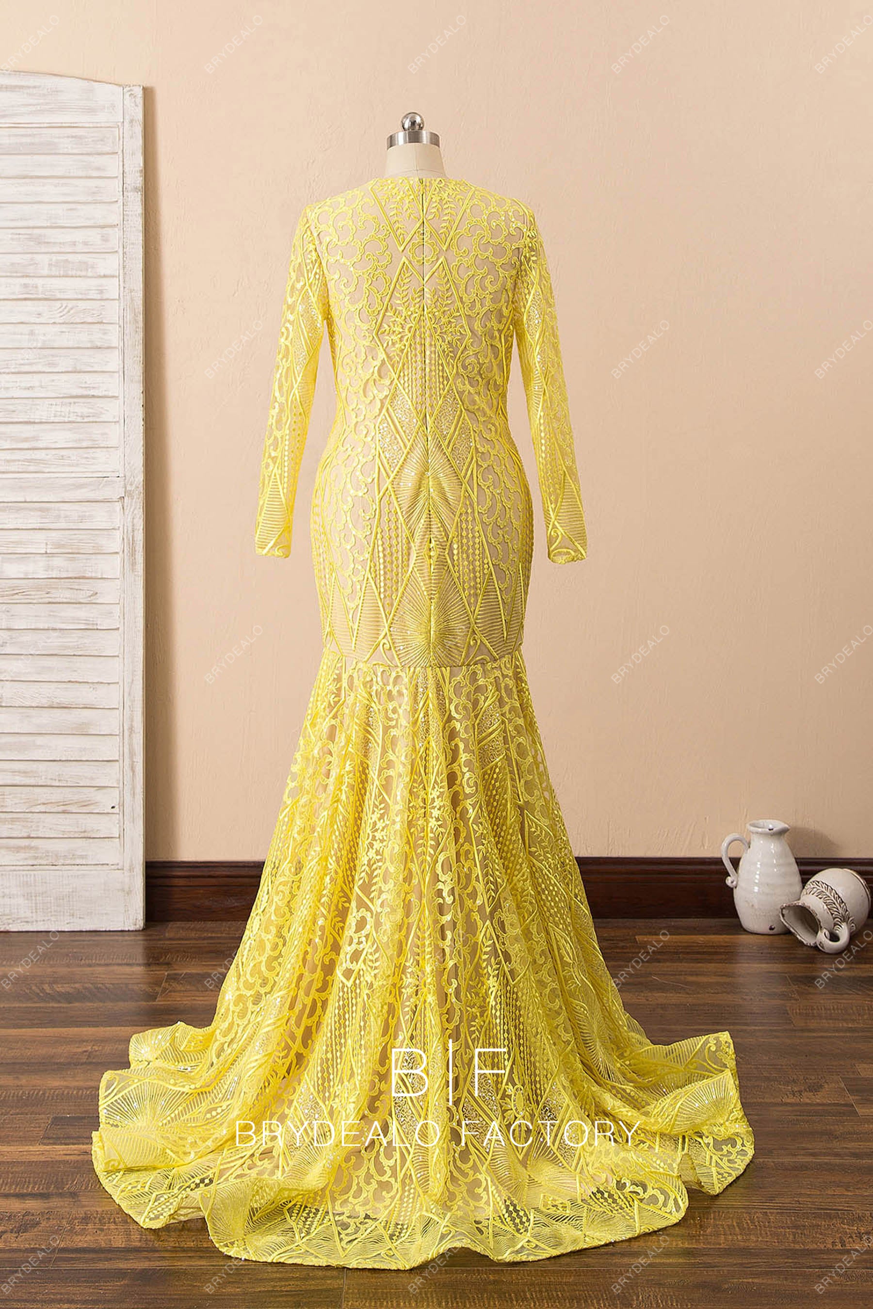 plus size yellow short train mermaid formal dress