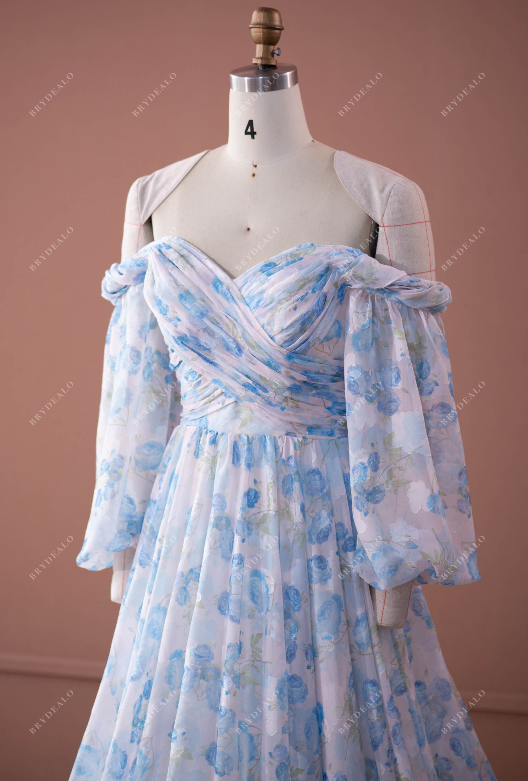 off shoulder chiffon pleated wedding dress