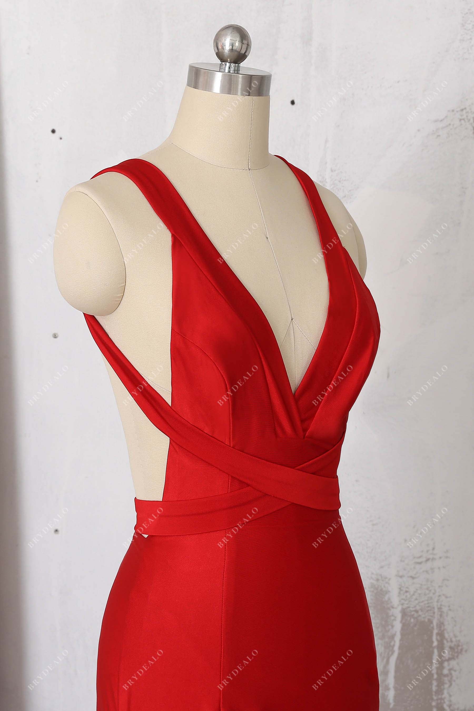 red jersey sleeveless prom dress 