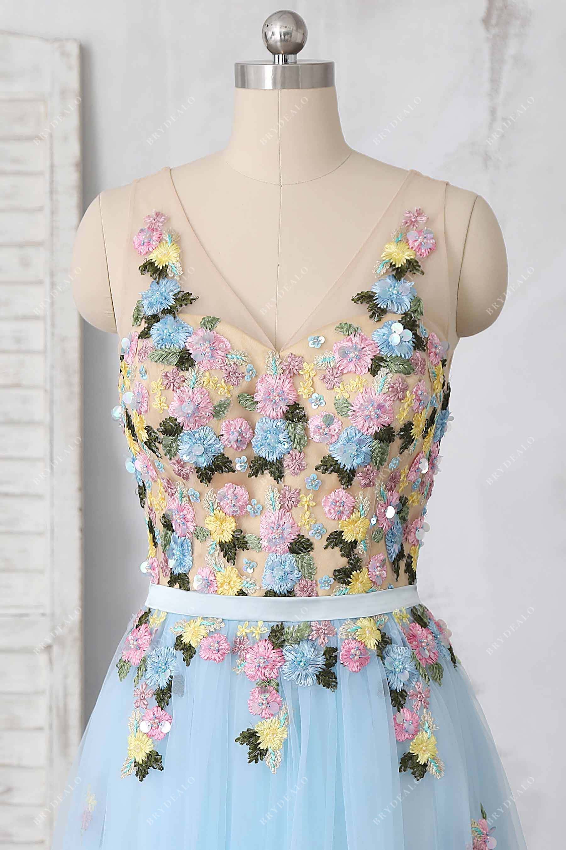 3d flowers v-neck formal dress