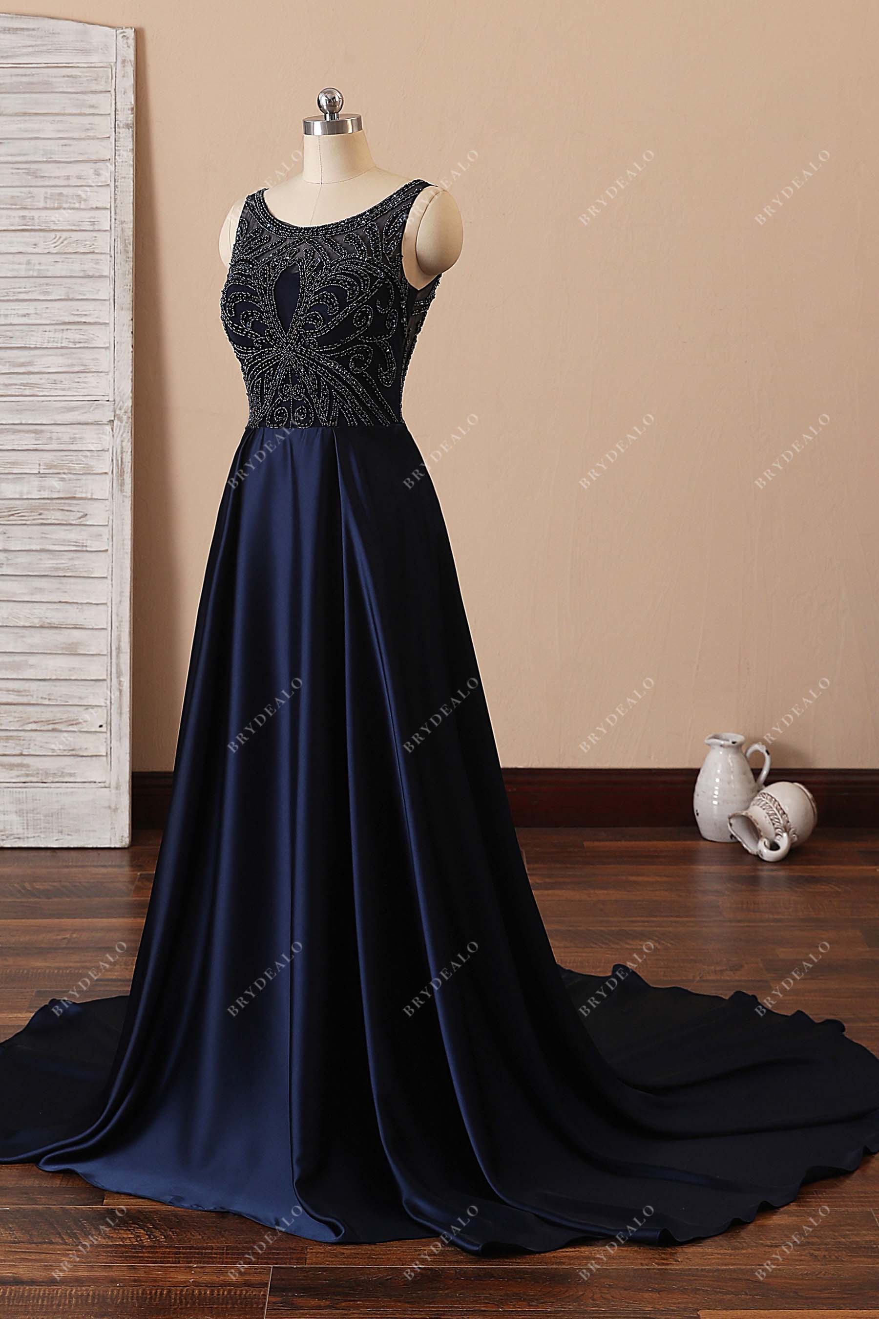 scoop neck satin A-line prom dress