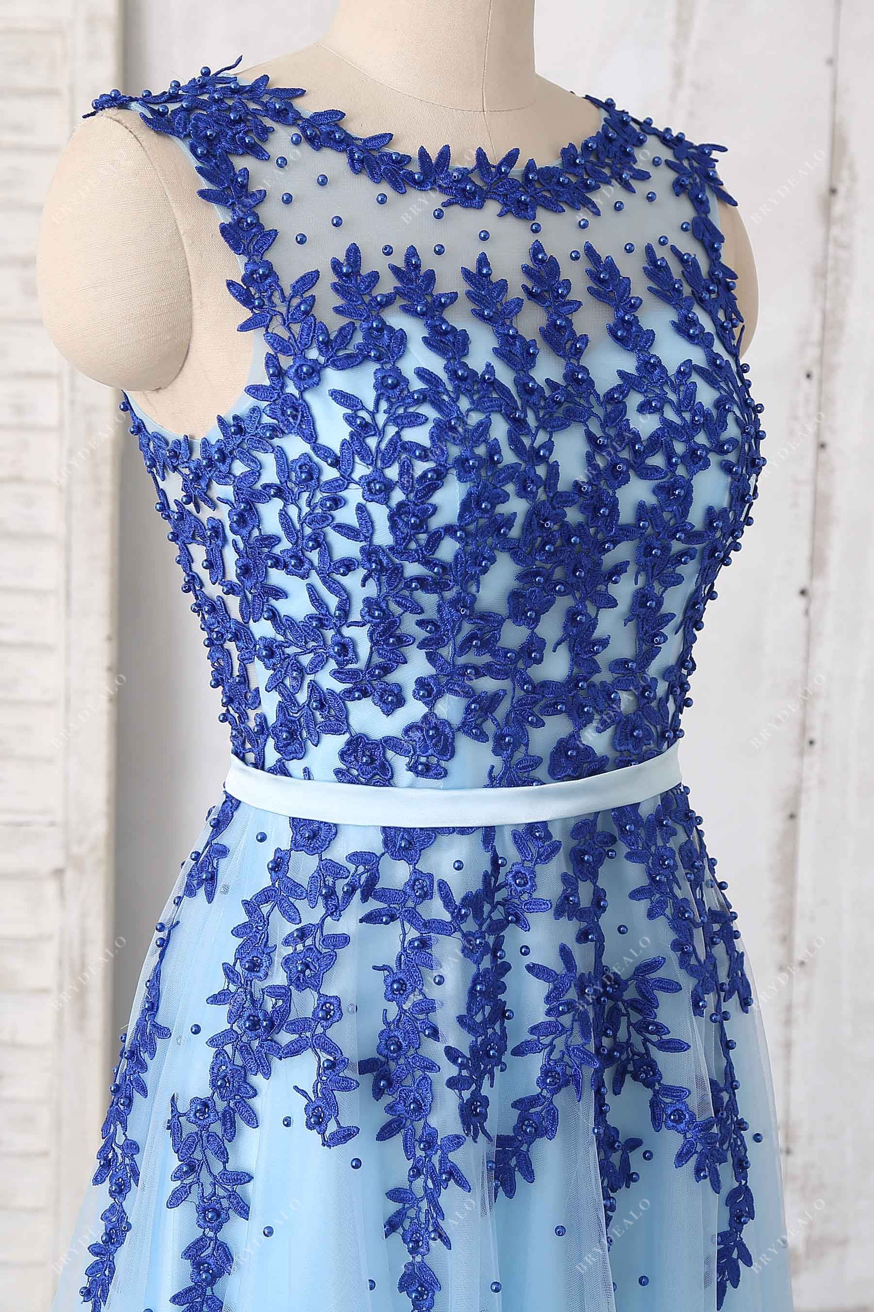 Blue Illusion Neck Lace Tea Length Tulle Cocktail Dress Brydealo Blue Illusion Neck Lace Tea Length Tulle Cocktail Dress Brydealo