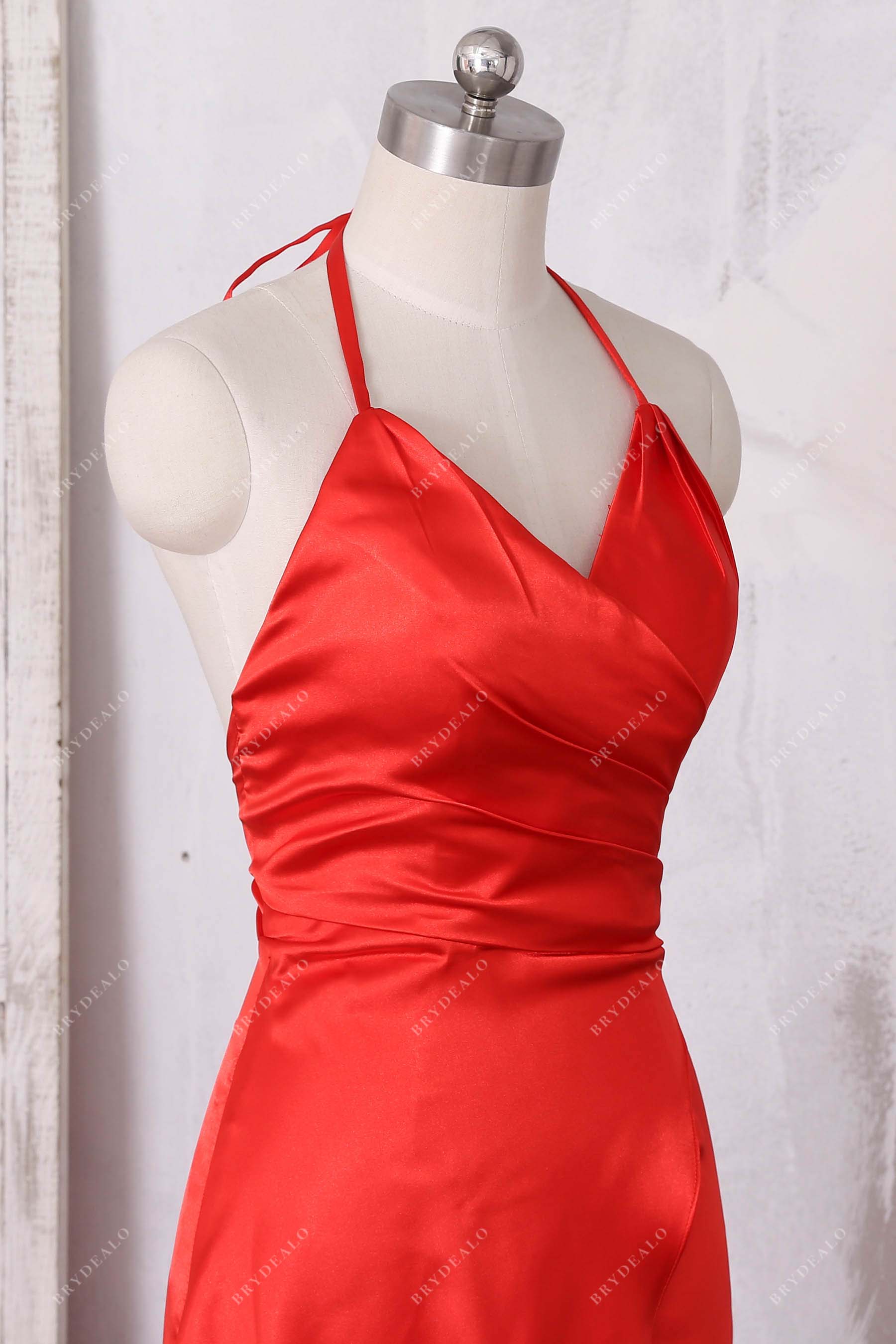 wrapped v neck slit prom dress