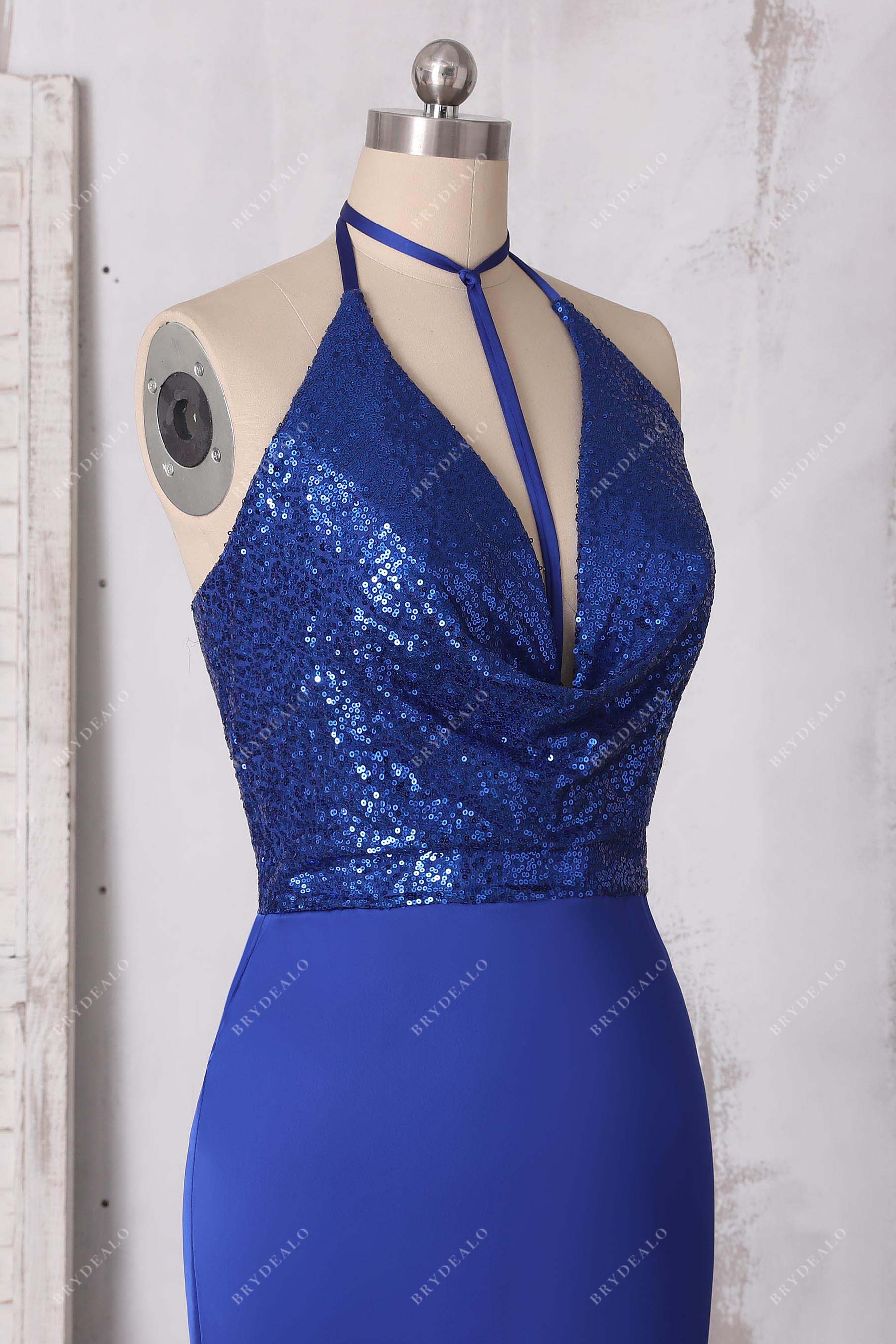 Royal Blue Sequin Satin Halter Prom Formal Gown Brydealo Royal Blue Sequin Satin Halter Prom Formal Gown Brydealo