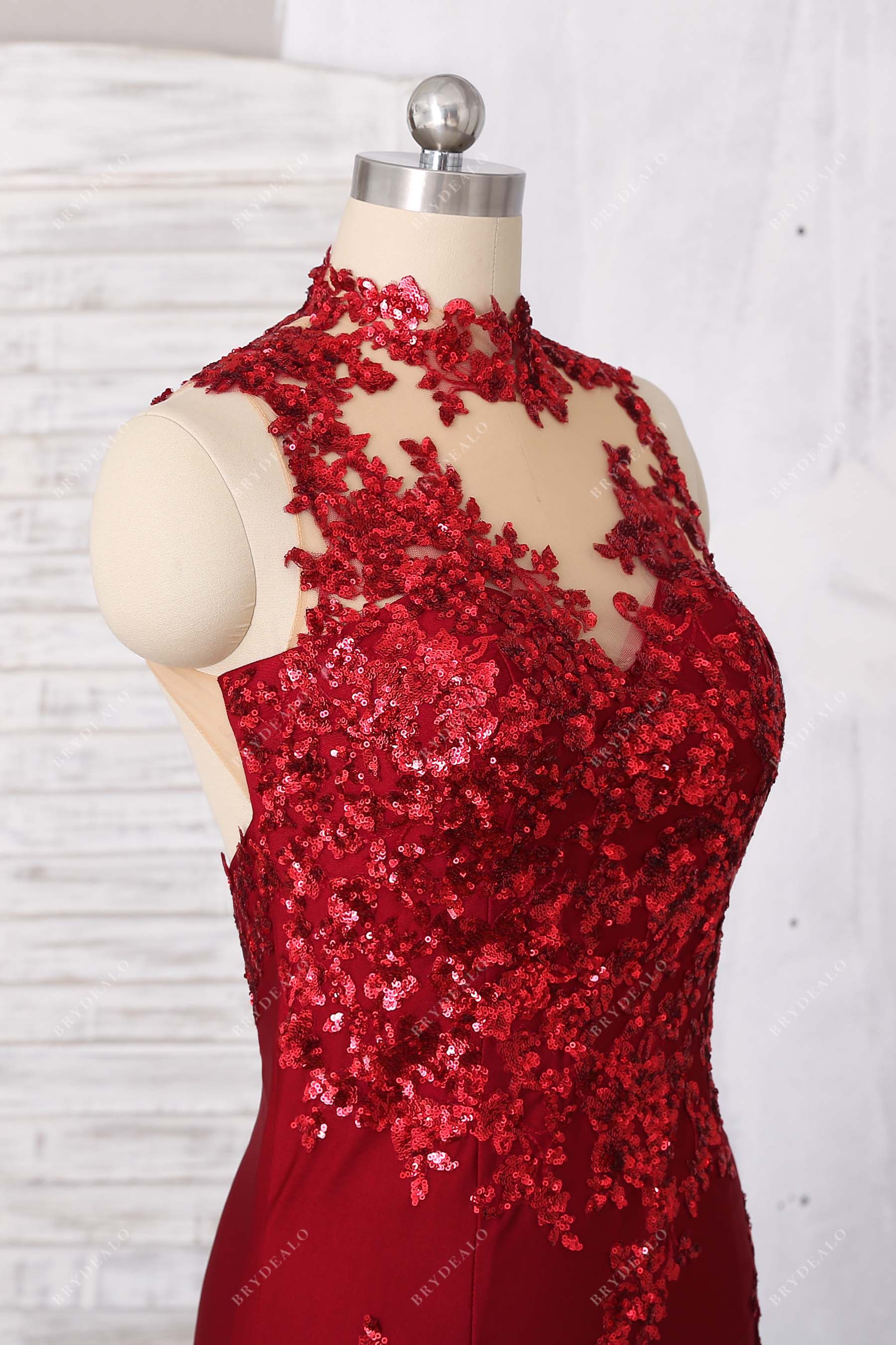 illusion high neck sequin prom dress