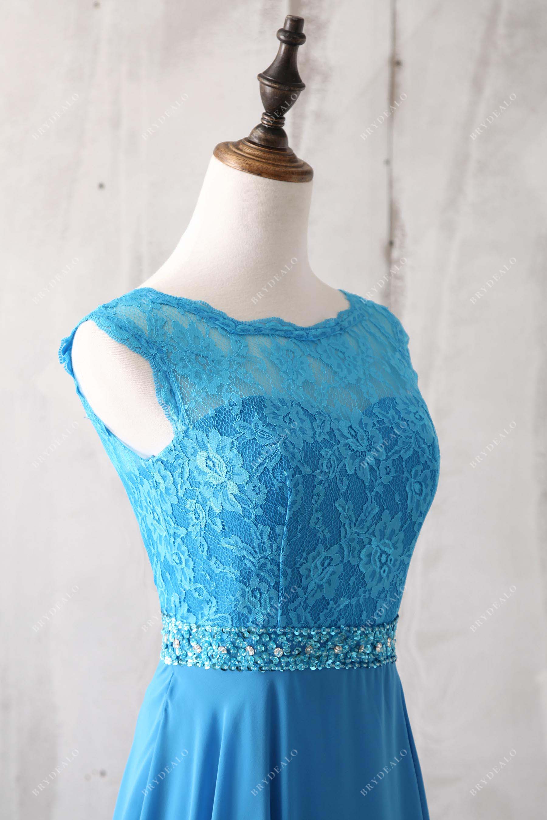 sleeveless lace chiffon dress