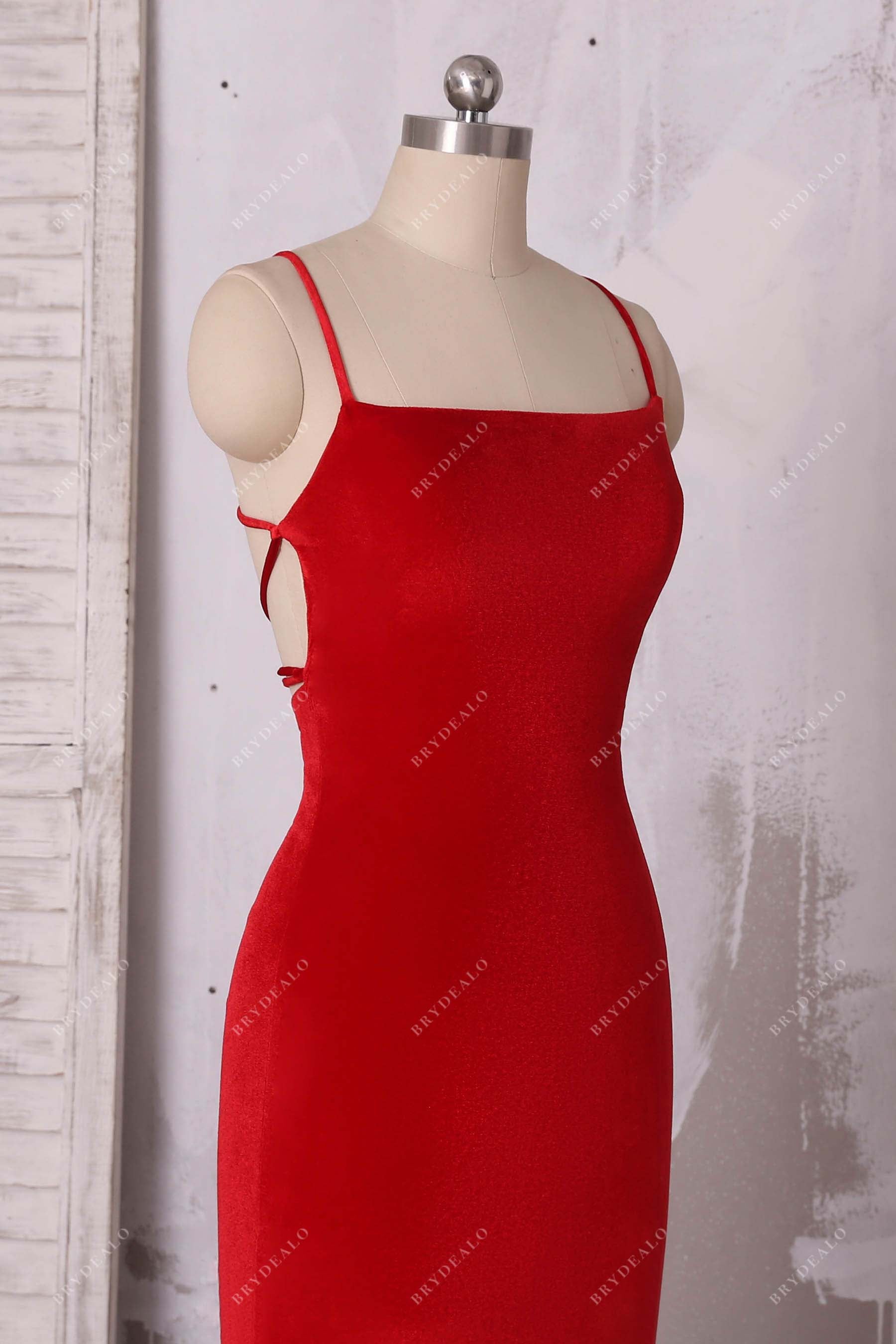 velvet straight across neck prom dress