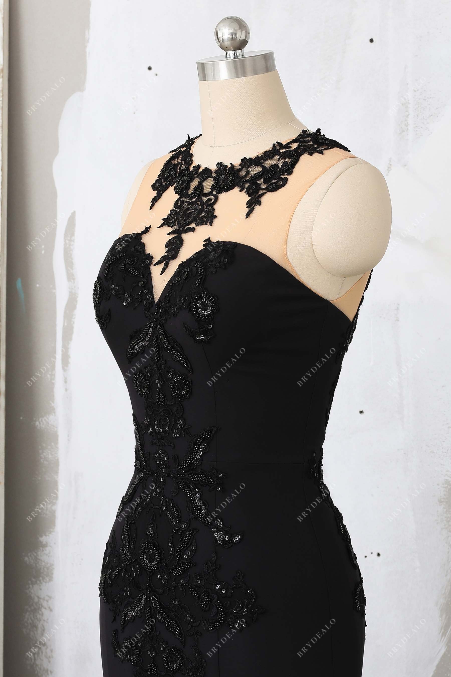 sleeveless satin black prom dress