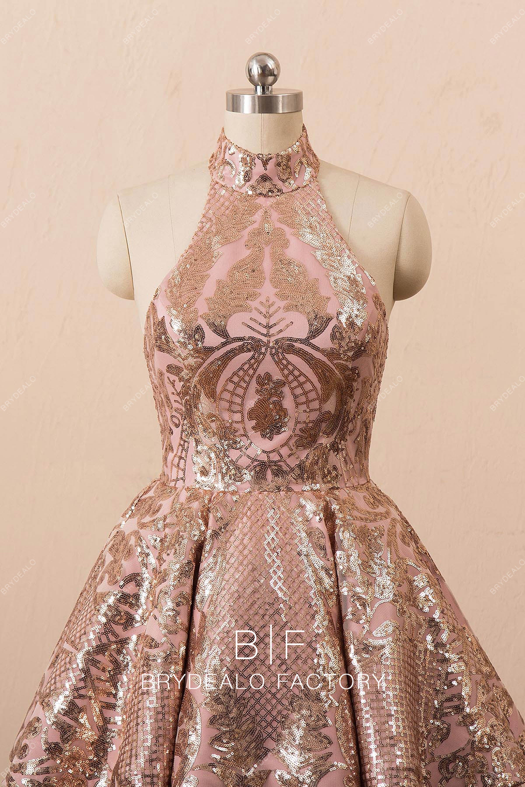 sleeveless halter sequin formal dress