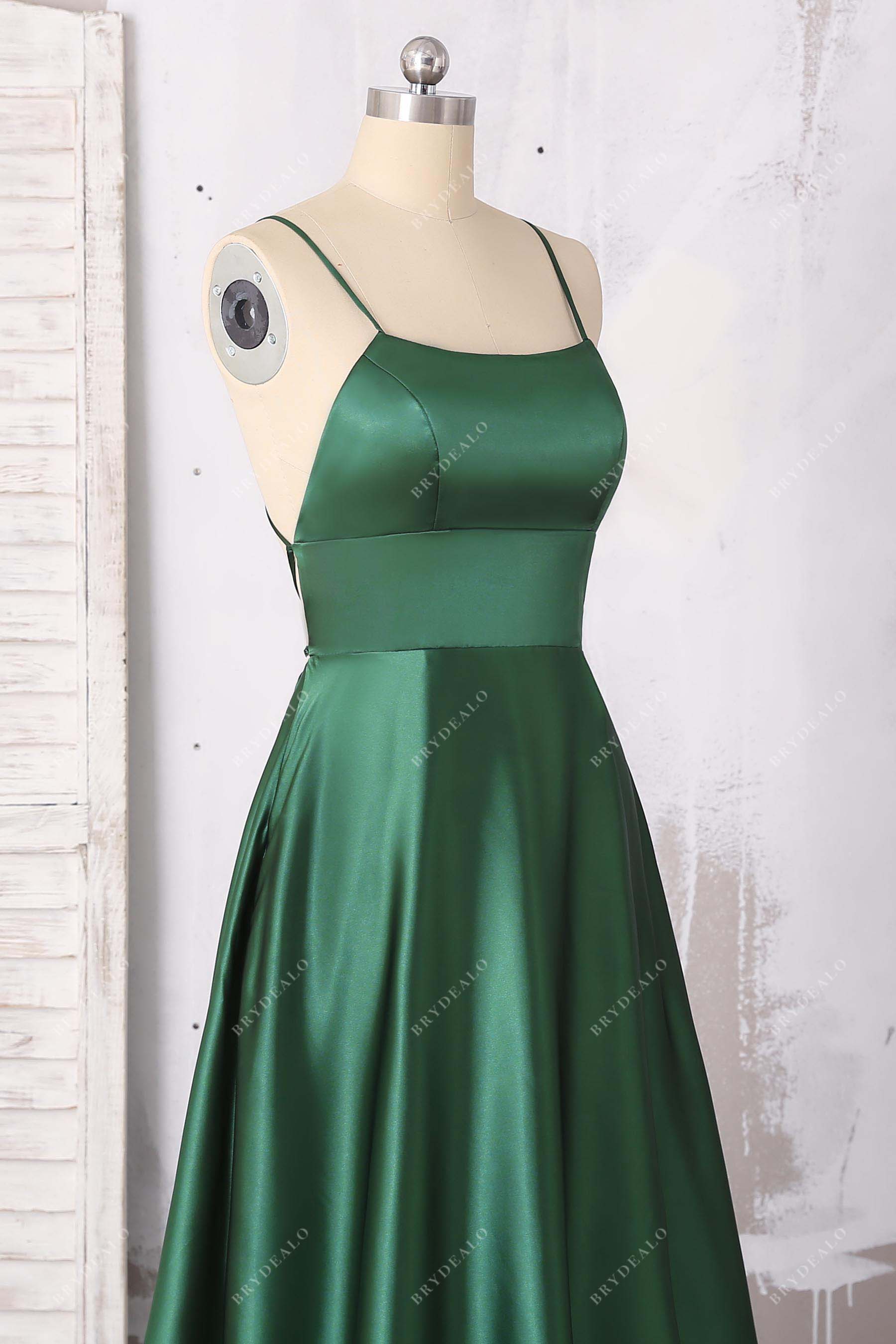 emerald green satin prom dress