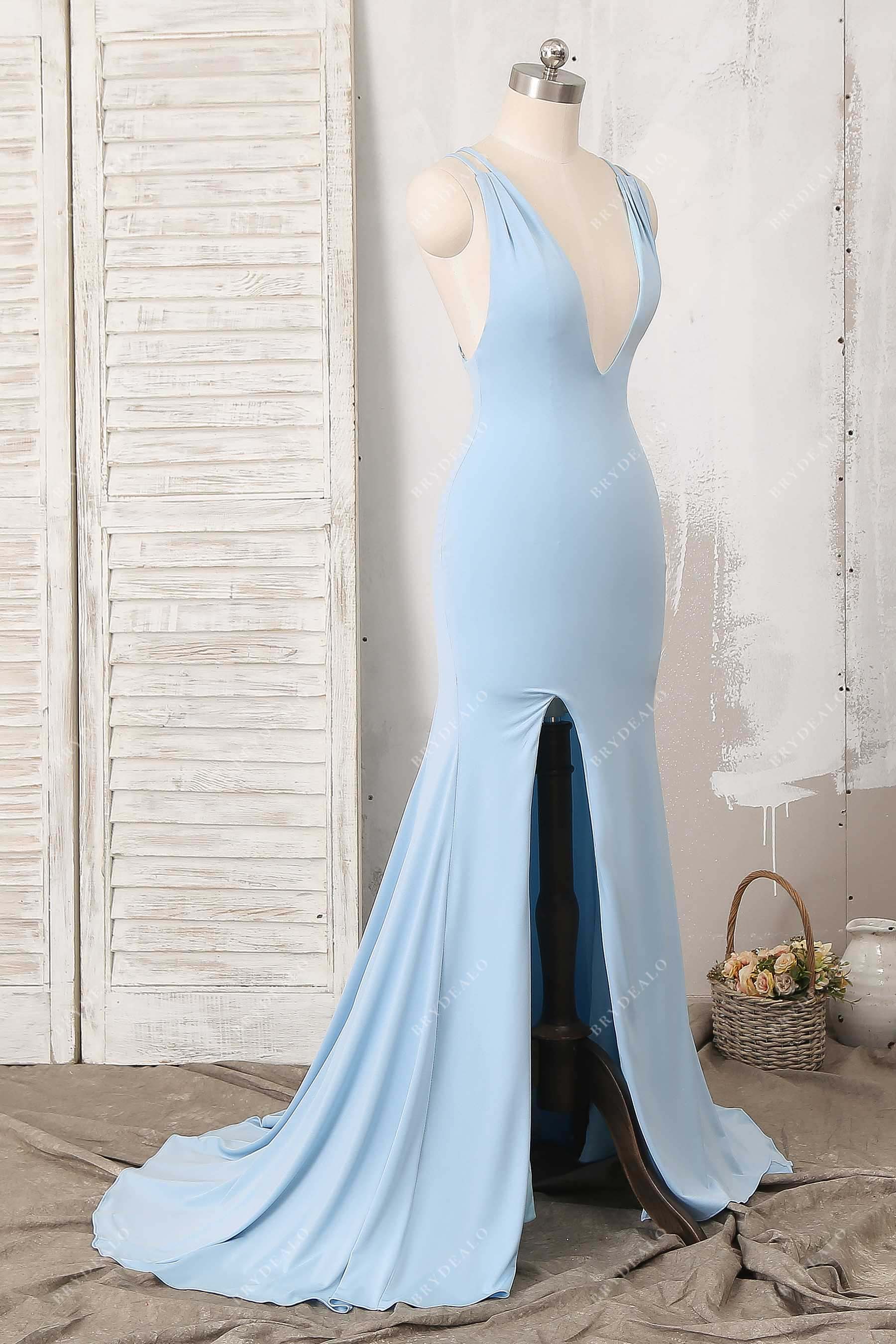 ice blue sleeveless slit formal dress