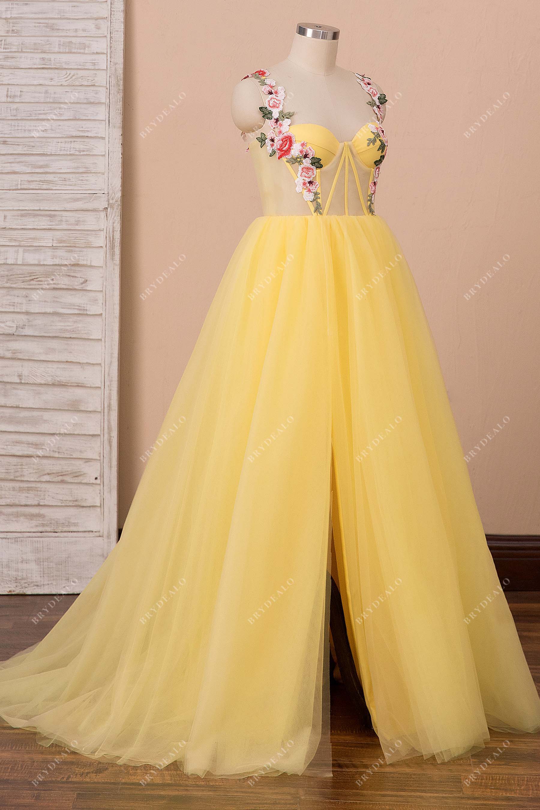 slit long A-line prom dress