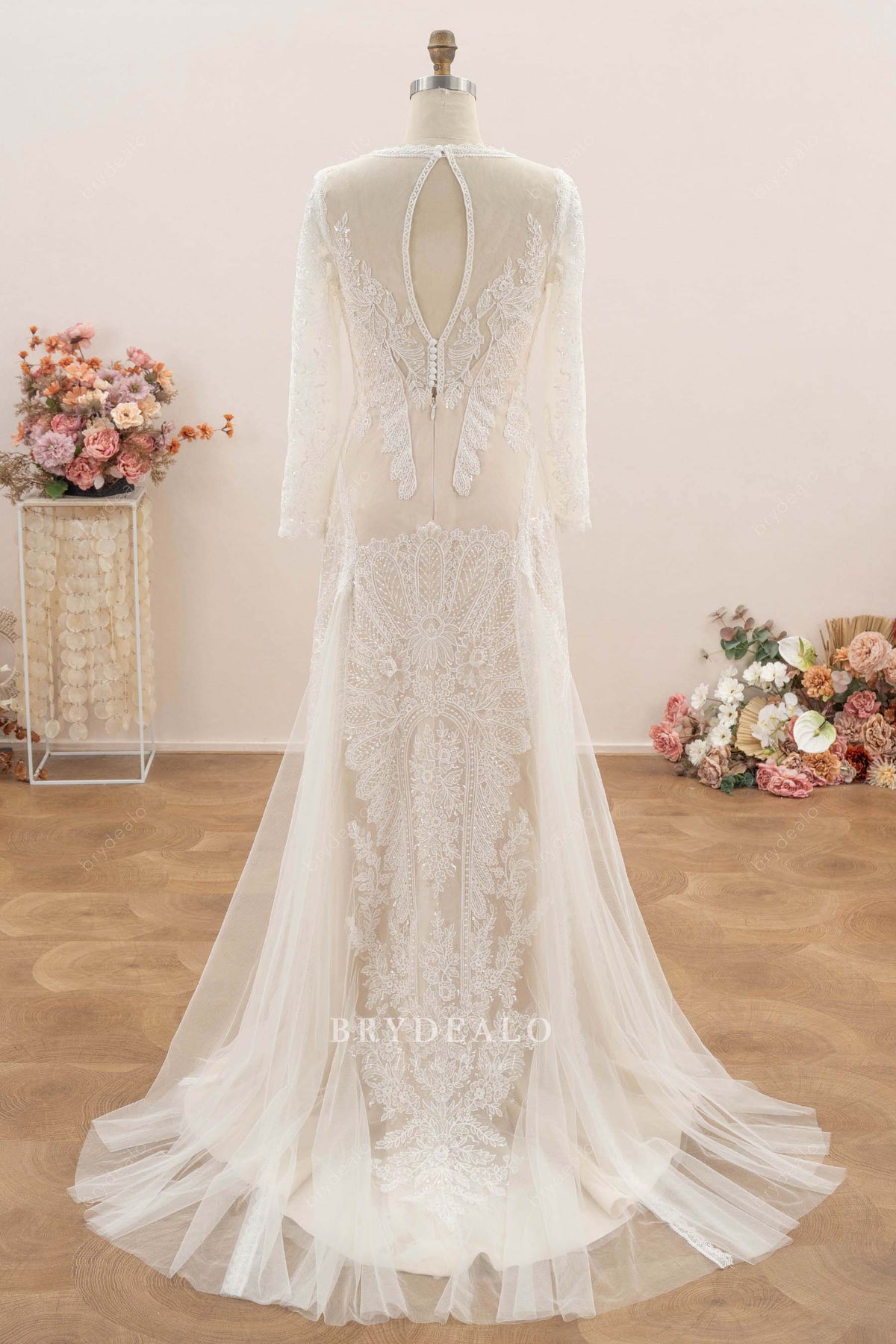 small train lace wedding dress