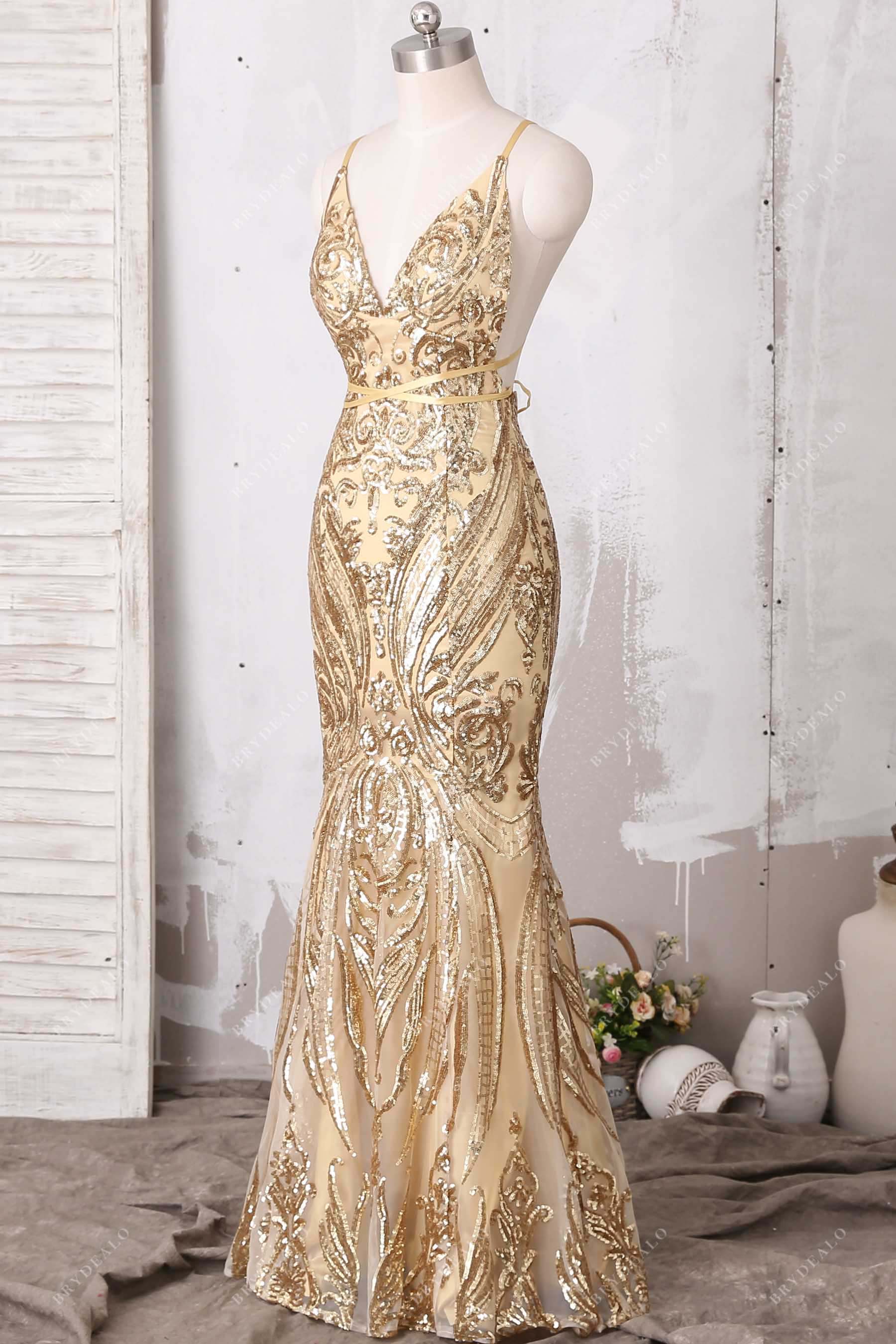 thin straps v-neck sequin pattern prom dress