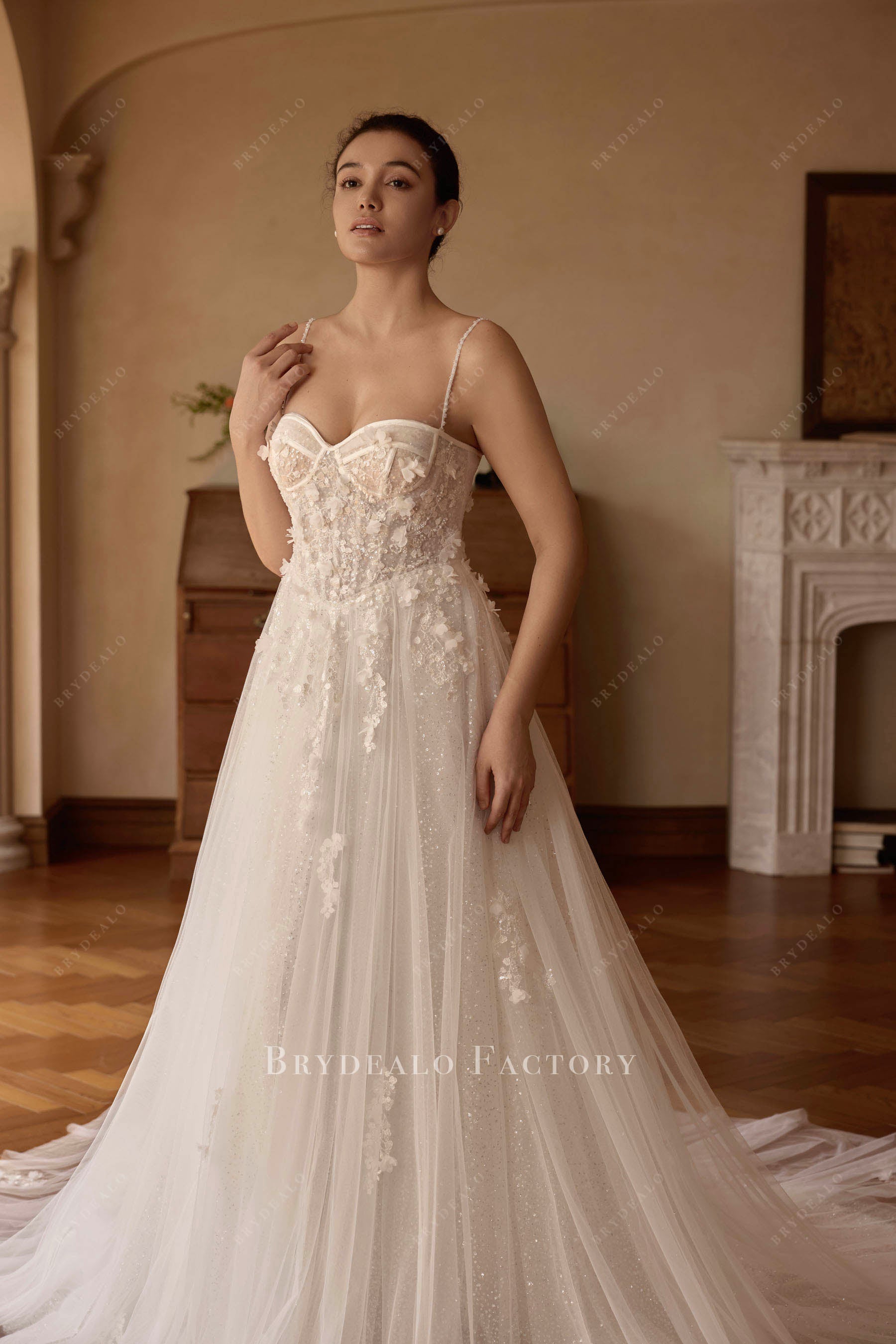 spaghetti straps bridal wedding dress