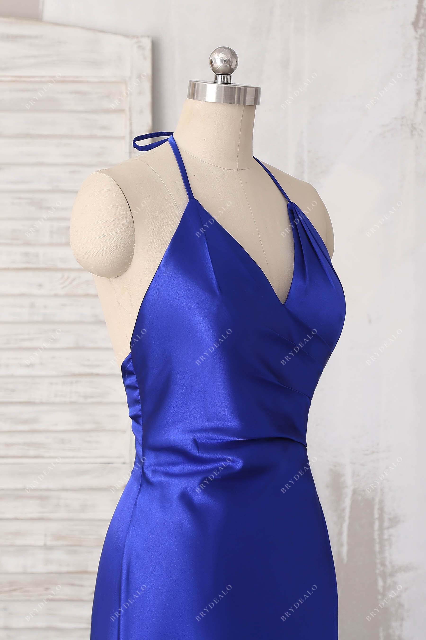 v-neck halter satin evening dress