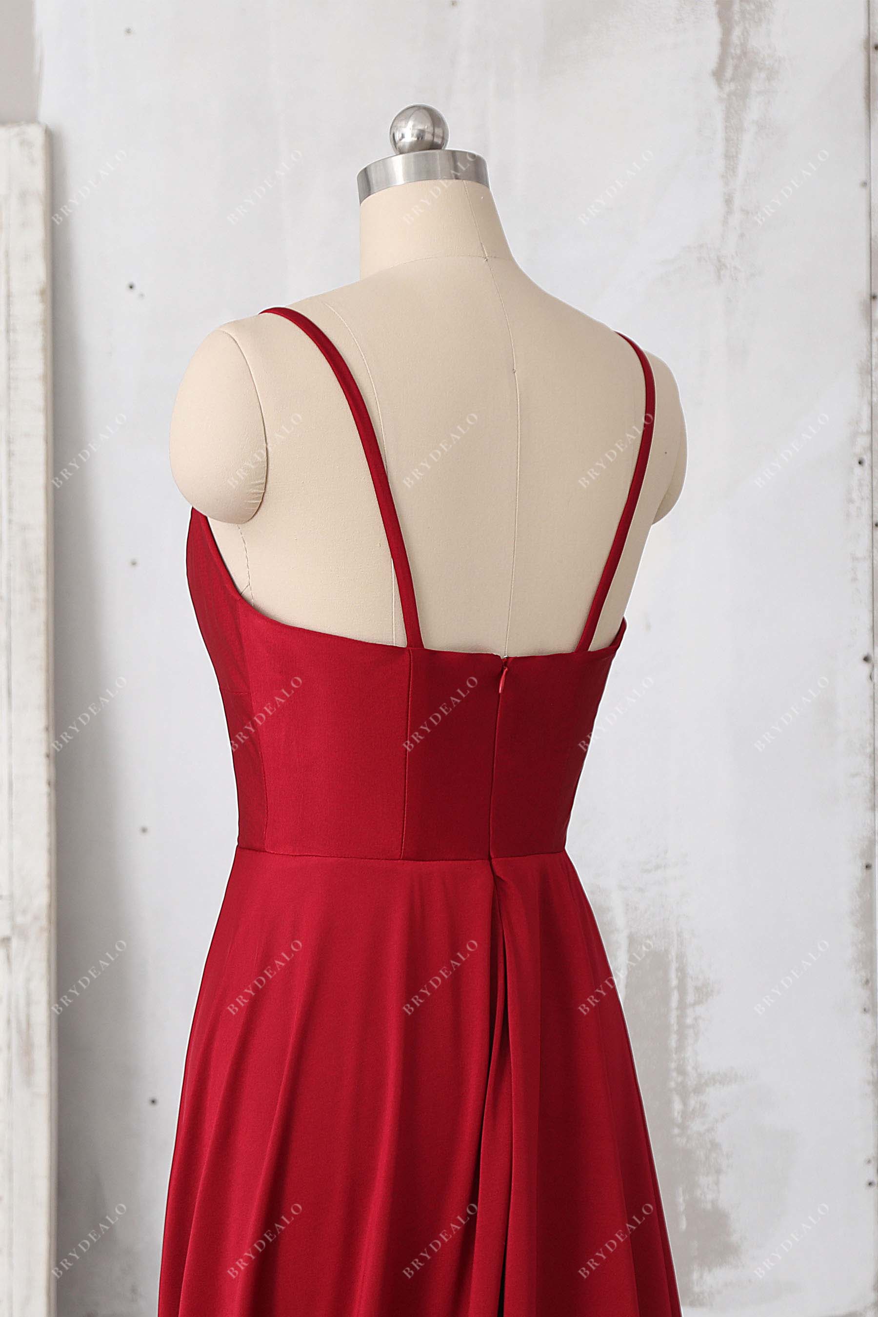 thin straps open back A-line prom dress