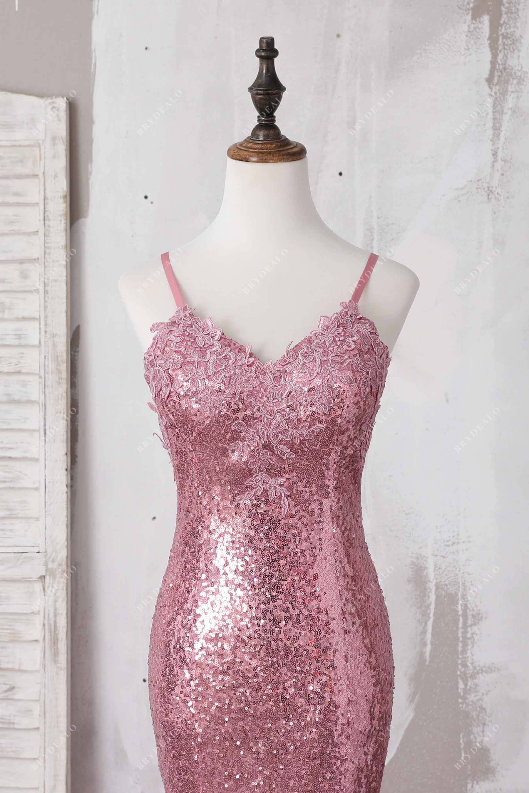 sparkly v-neck thin straps prom dress 