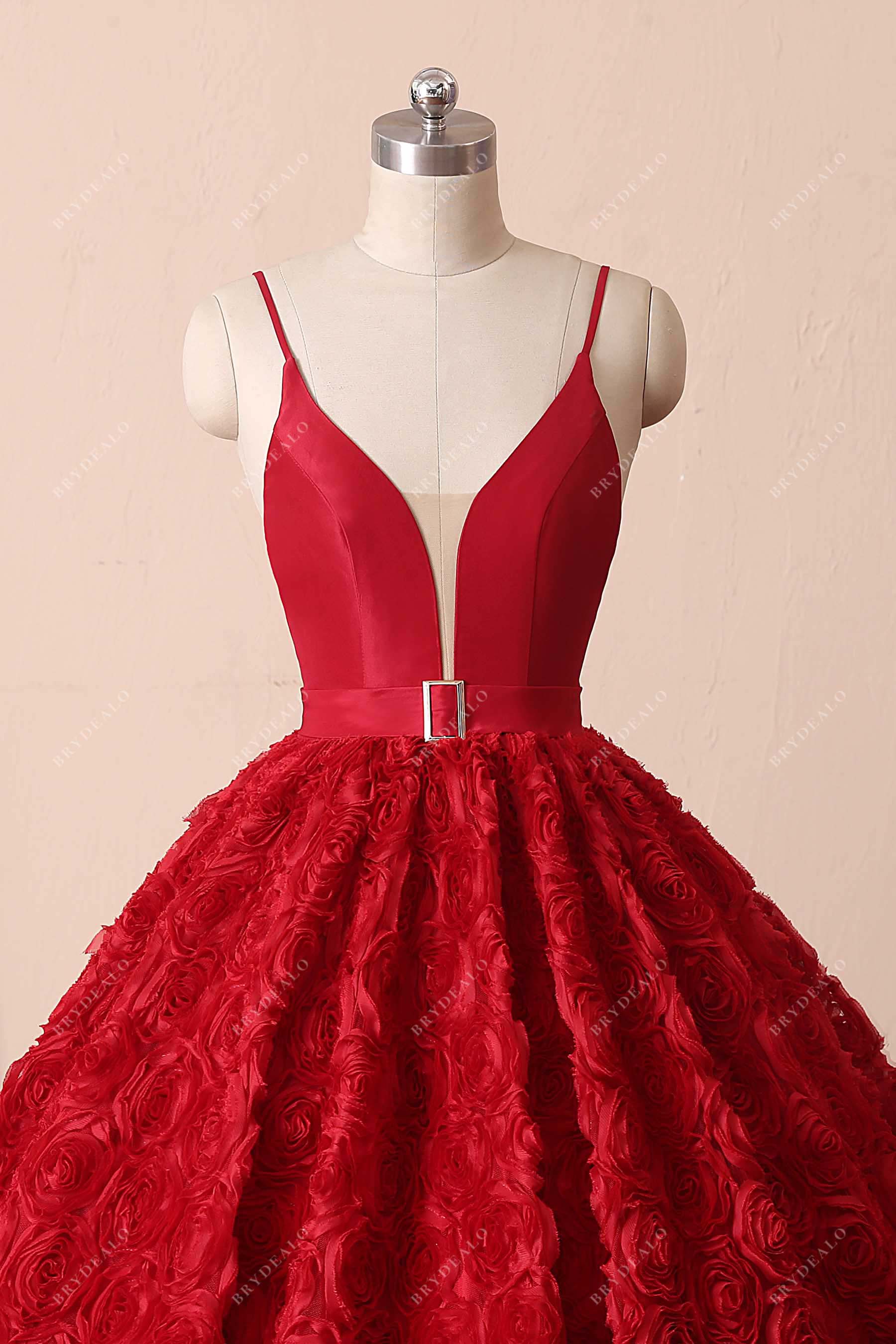 thin straps 3D roses prom dress