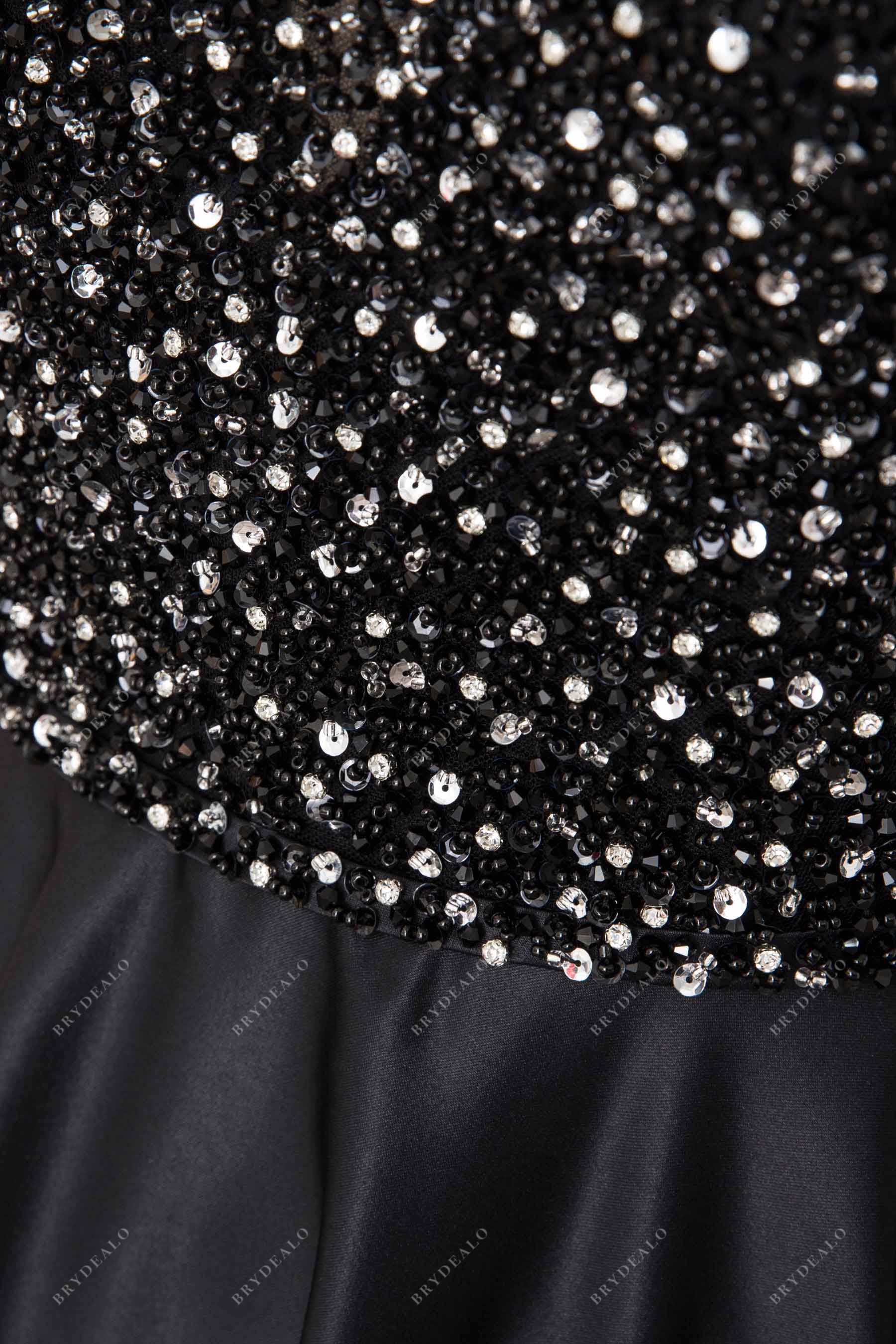 sparkly beads black satin prom dress