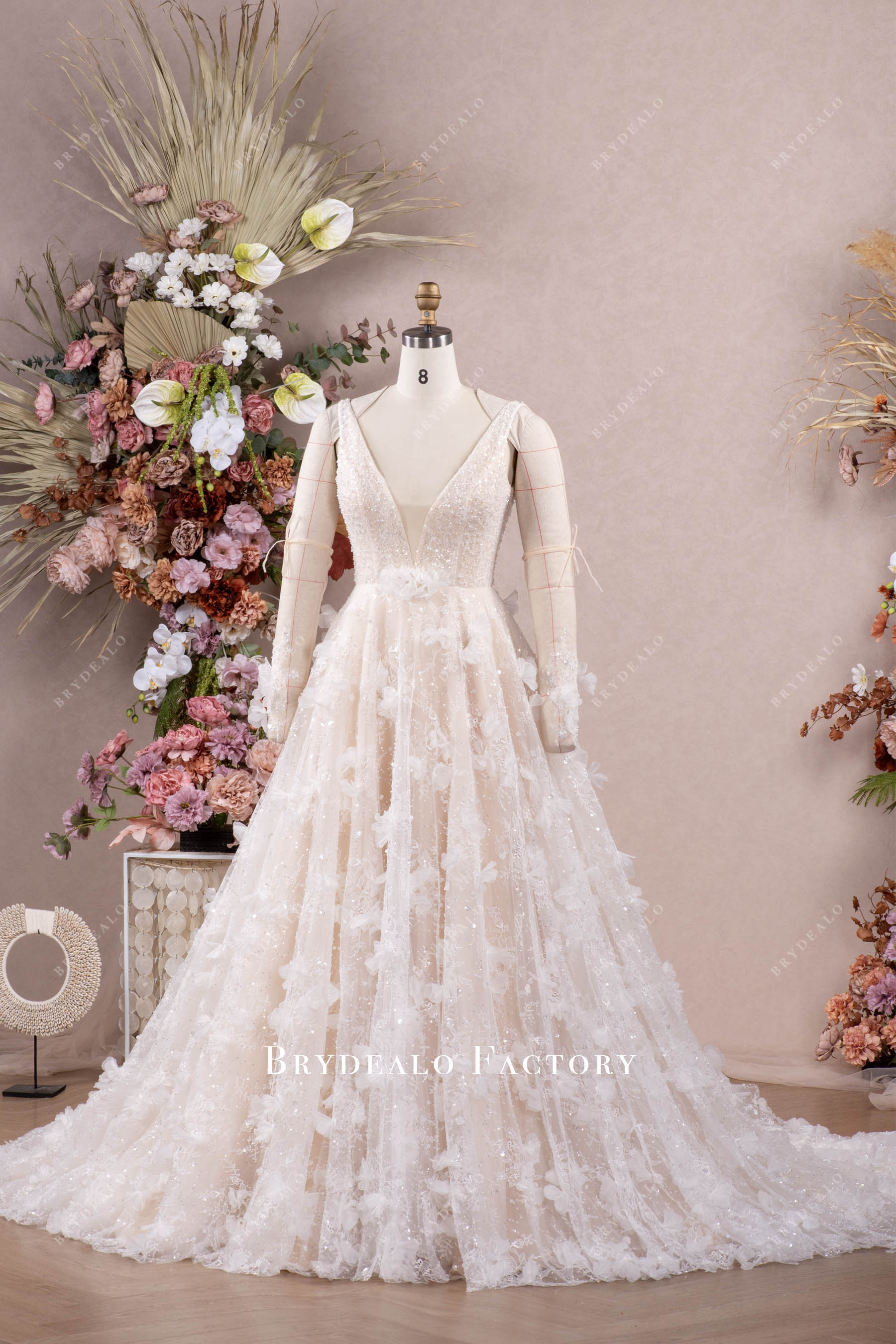 sparkly 3D flower wedding dress