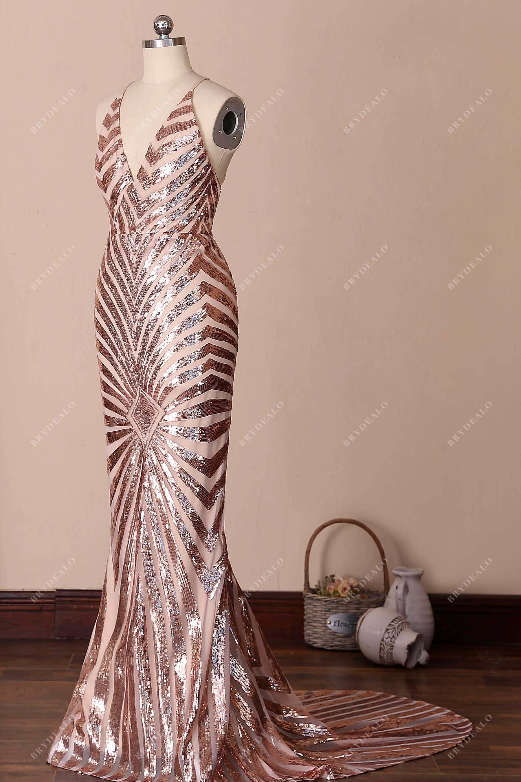 sparkly halter v-neck evening dress