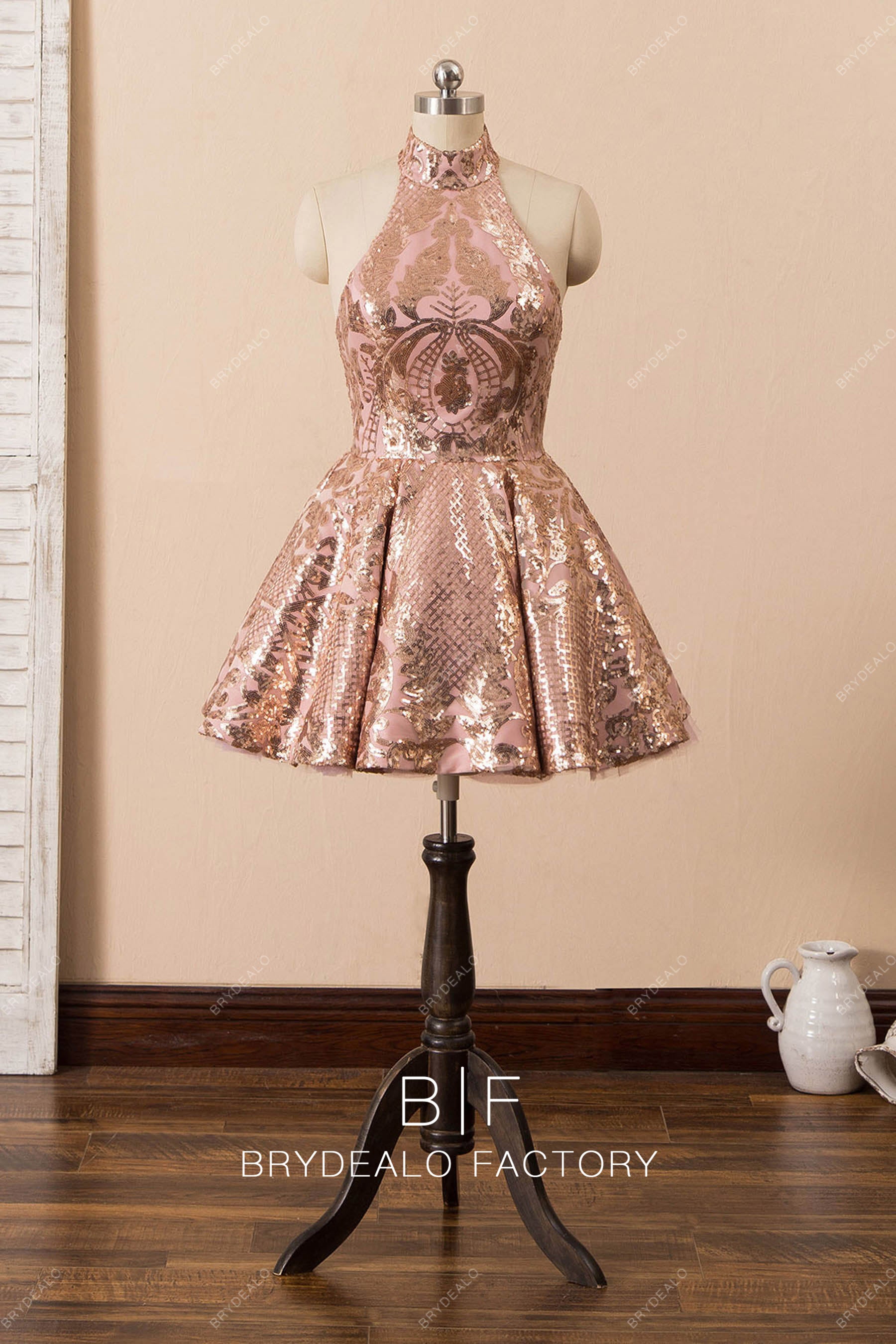 halter sleeveless mini prom dress