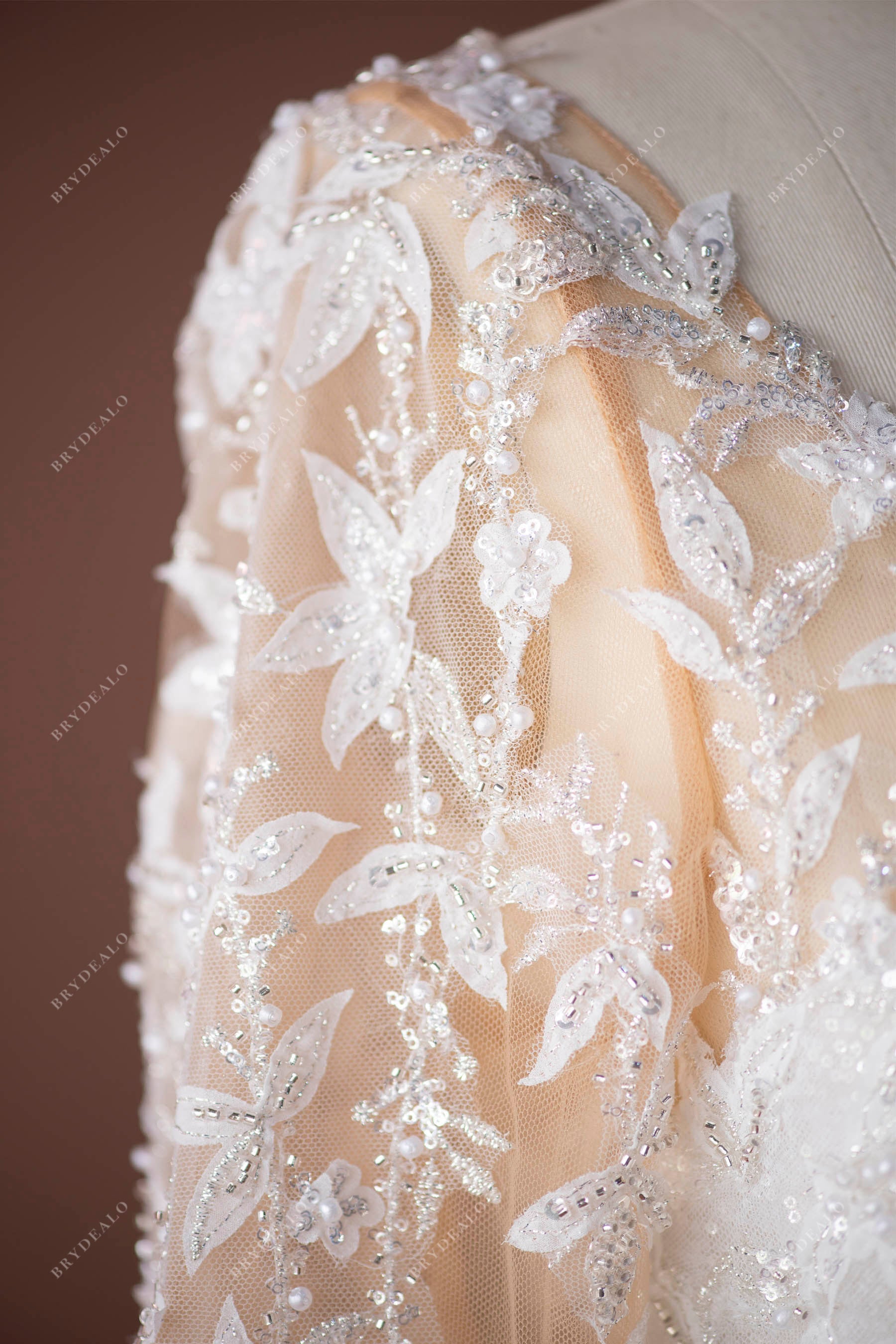 beaded sequin illusion sleeve wedding dress
