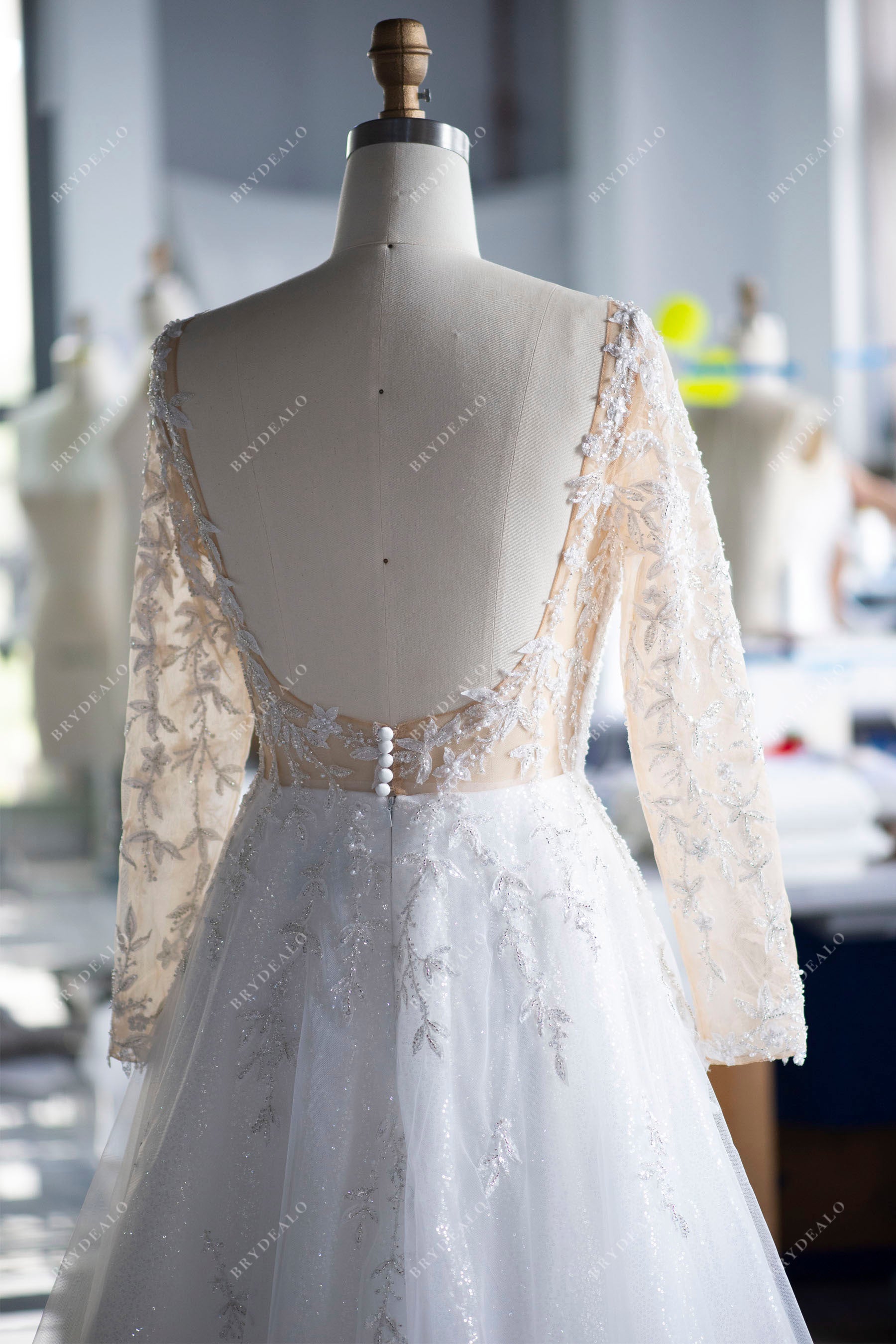 open back shimmery lace wedding dress