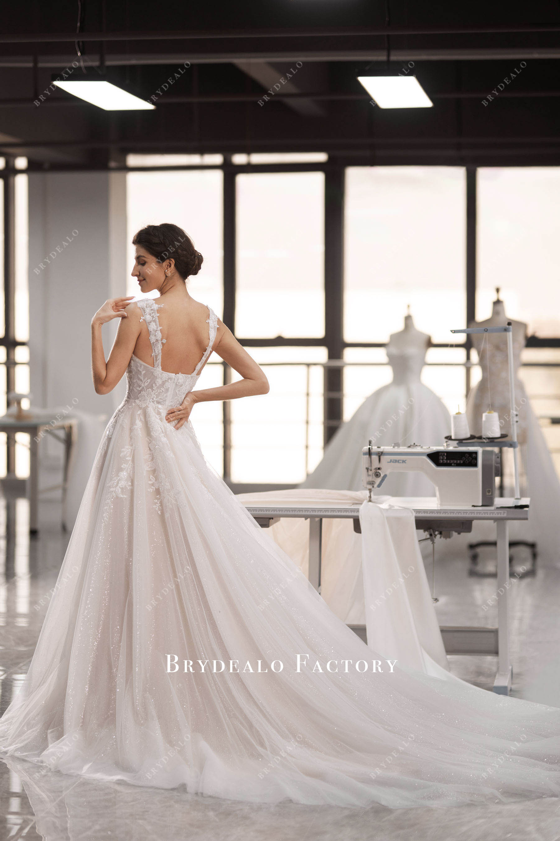 sparkly flower lace wedding dress