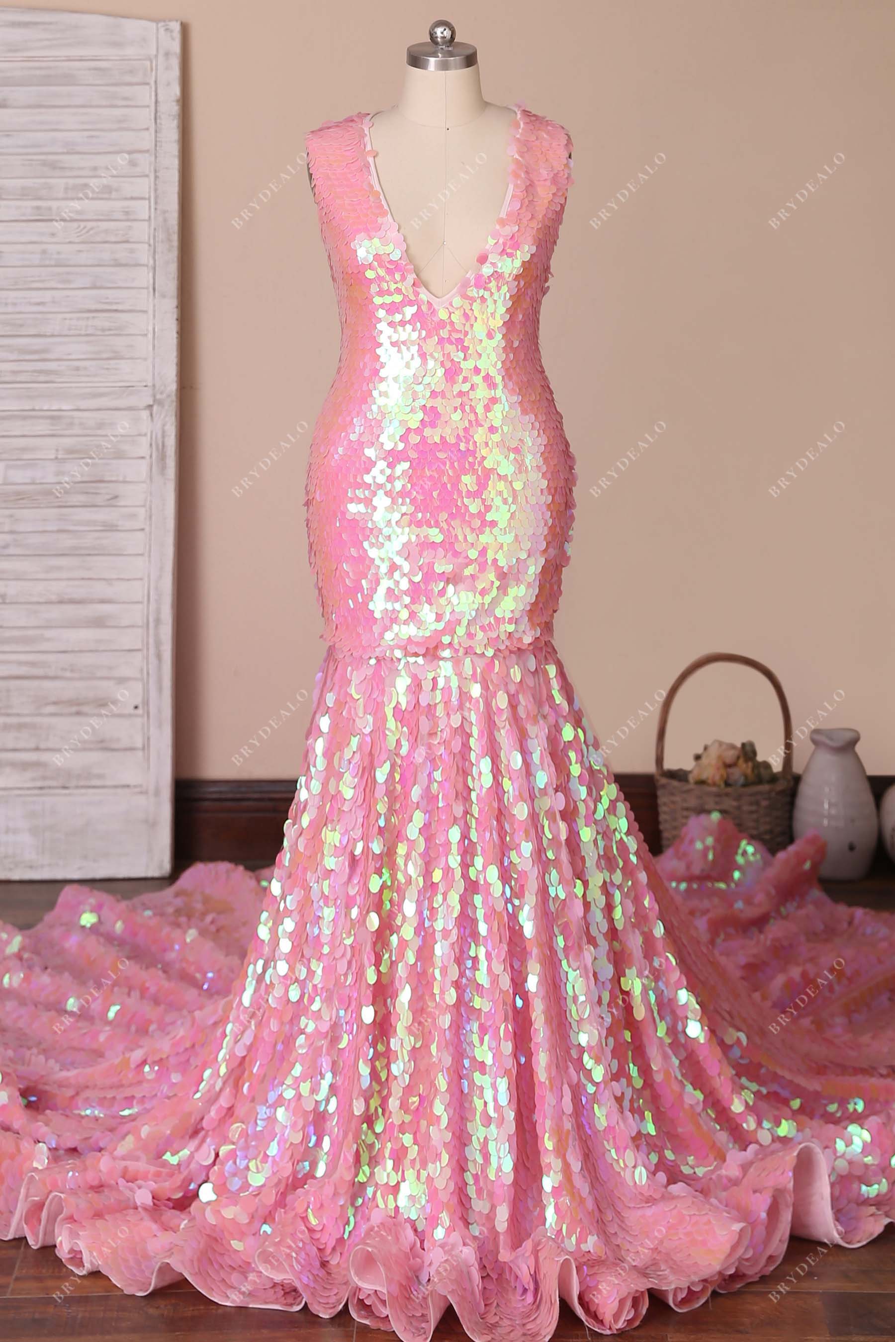 Sparkly Sequin Plunging Neck Mermaid Prom Dress